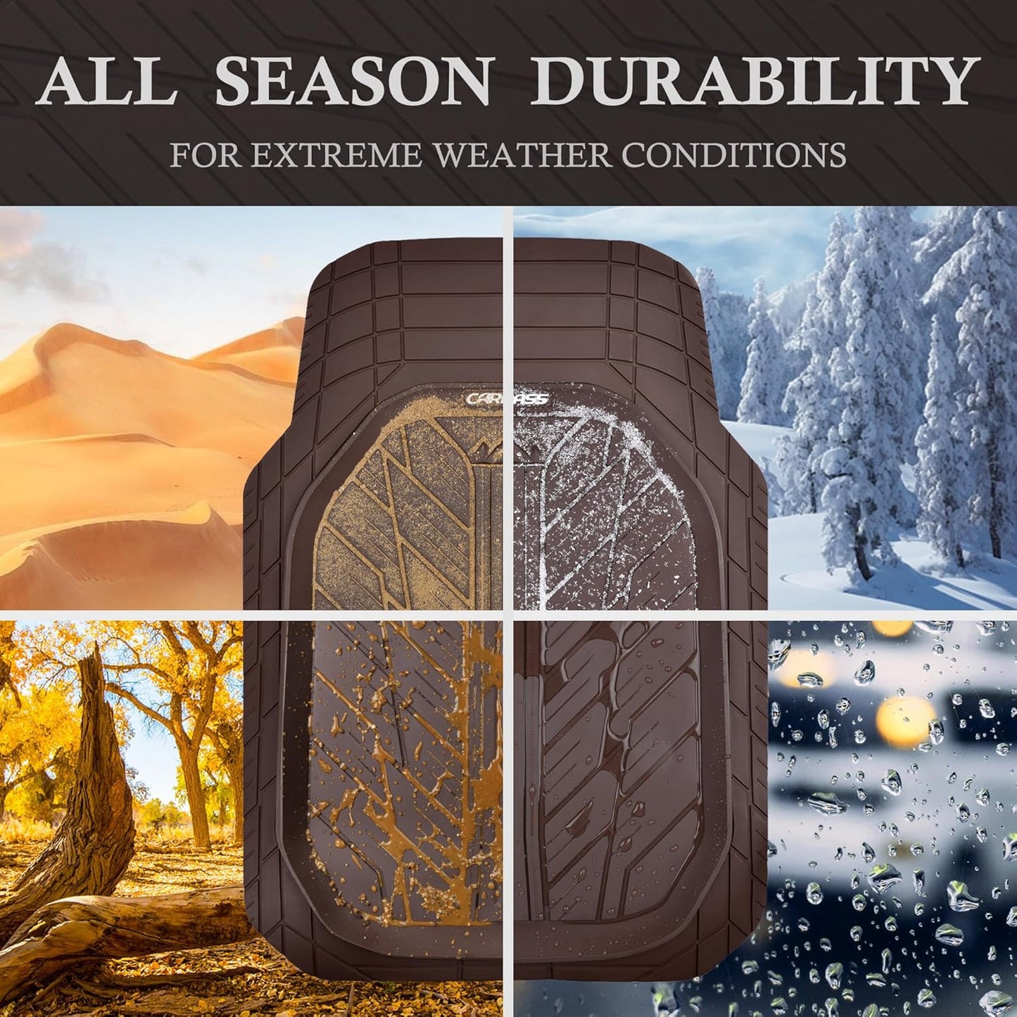 CAR PASS DeepDish Floor Mats for Cars Full Set,Heavy Duty Rubber Car Mats 3-Piece,Universal Waterproof Trim-to Fit Automotive Floor Mats for Truck Van SUV, Durable All-Weather Car Mats(Solid Browm)