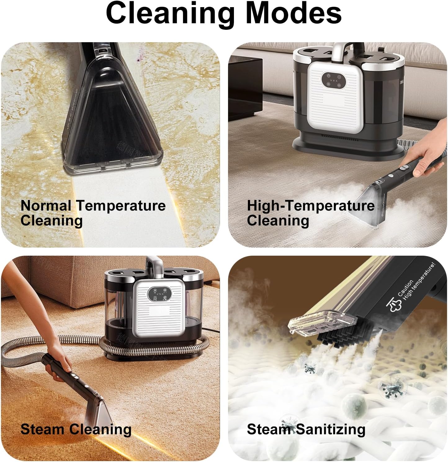 Upholstery Steam Cleaner for Couch & Furniture – 1650W 15KPa Powerful Suction Portable Carpet Spot Cleaner Machine with 4 Cleaning Modes, Ideal for Sofa, Car Seat, Rug, Mattress & Pet Stains, Black