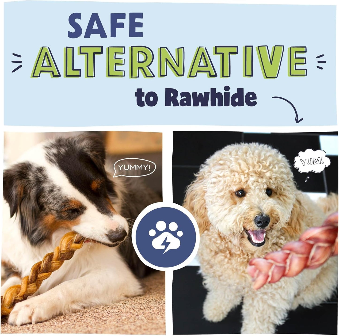 Pawstruck Natural 12" Braided Bully Sticks for Dogs – Tough, Long-Lasting, Rawhide-Free, Low-Odor, Single Ingredient Chew Treat for Aggressive Chewers – 5 Count – Packaging May Vary