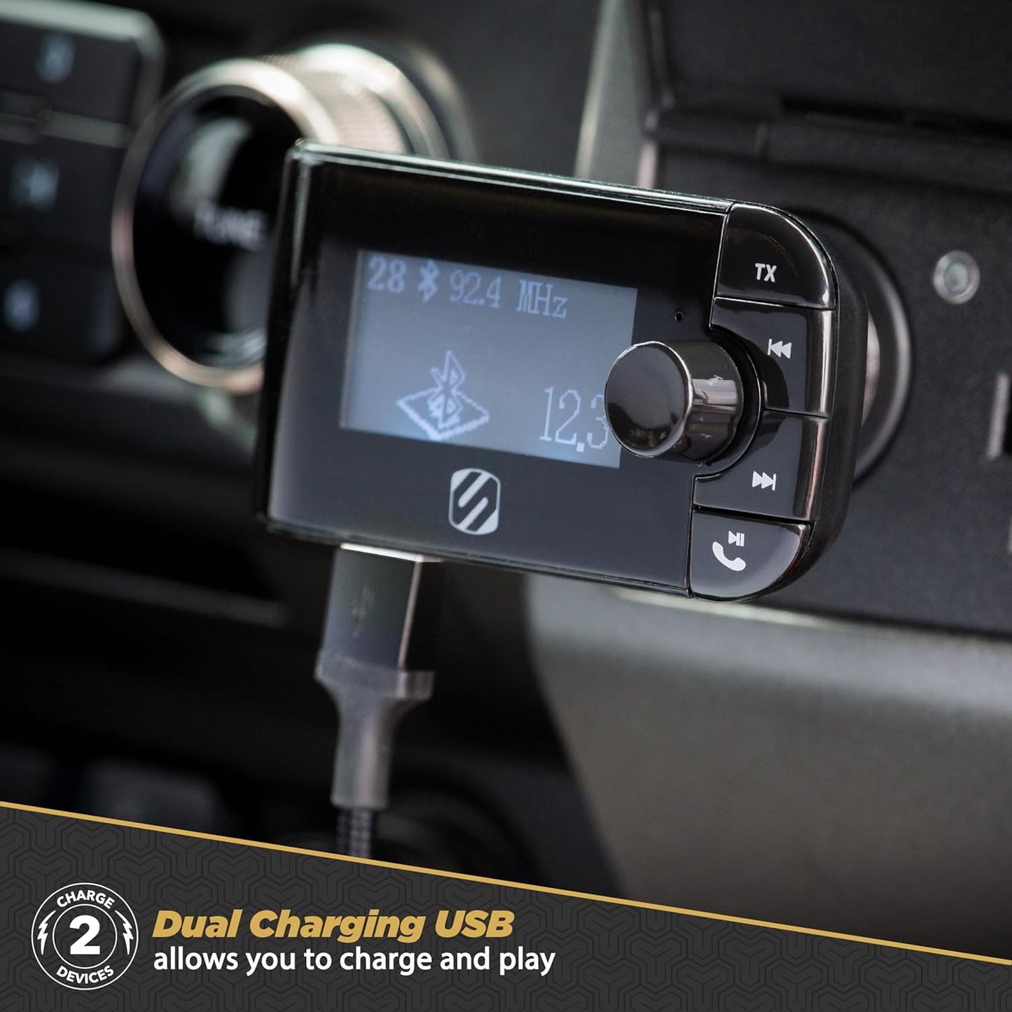 Scosche SBTFM2-XCES0 Select Bluetooth 5.0 FM Transmitter w/ Dual USB Charger Ports, LCD Screen & Aux Port, Wireless Radio Bluetooth Audio Adapter, Hands-Free Car Kit for Phone Calls & MP3 Music Player