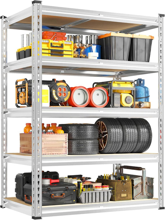 REIBII 72.05" H Storage Shelves 2300LBS Garage Shelving Heavy Duty Metal Shelving 5 Tier Garage Shelves Adjustable Metal Shelf for Kitchen Basement Pantry 35.45" W x 17.72" D x 72.05" H