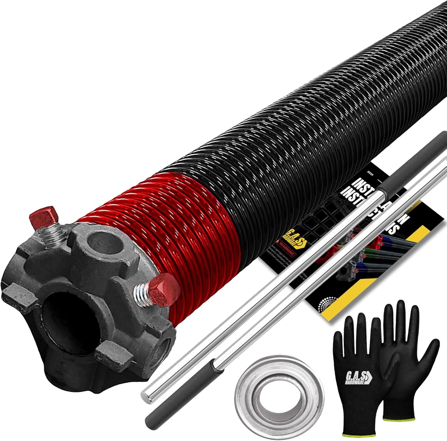 Garage Door Torsion Spring 225x1.75x33 Includes 1” Steel Bearing, Gloves, Manual, and Winding Bars for Right Side of Garage Door Precision E-Coating 5-Year Warranty Min. 30,000 Cycles (Black Cone)