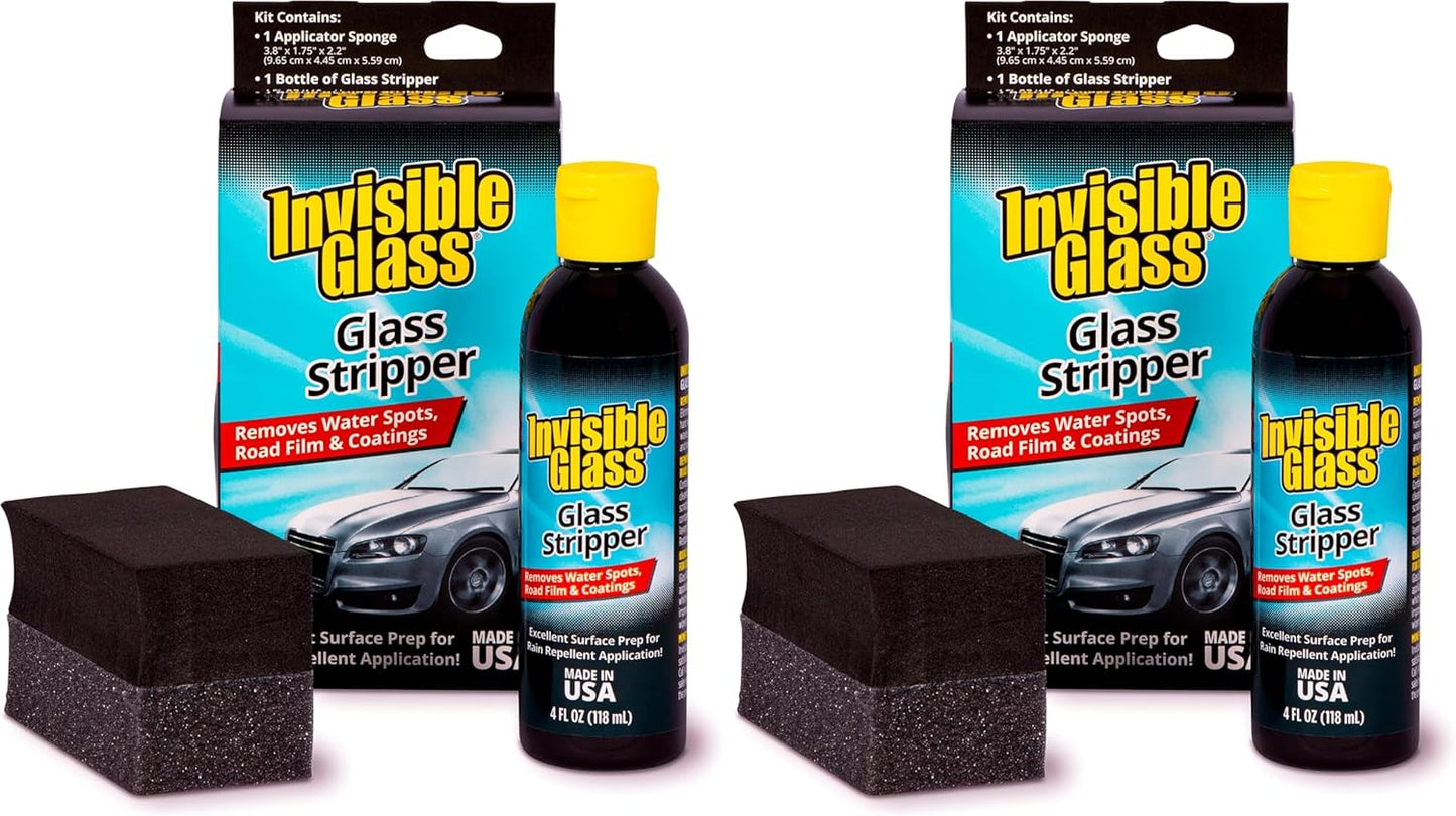 Invisible Glass 91411 3.38-Ounce Glass Stripper Water Spot Remover Kit Eliminates Coatings, Waxes, Oils and More to Polish and Restore Automotive Glass, white (Pack of 2)