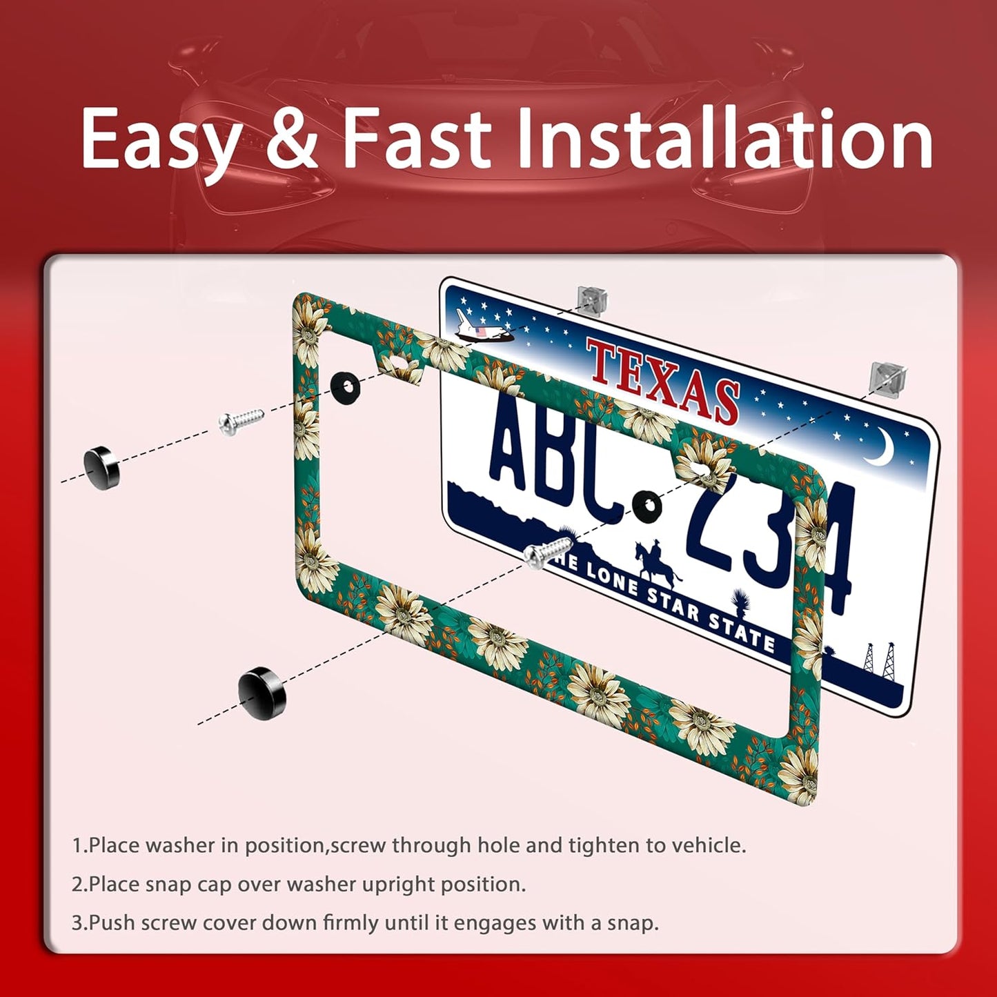 Vintage Daisy Floral License Plate Frame Colorful Flowers License Plate Frames Funny Auto Accessories Stainless Steel License Plate Holder 6x12 Inch