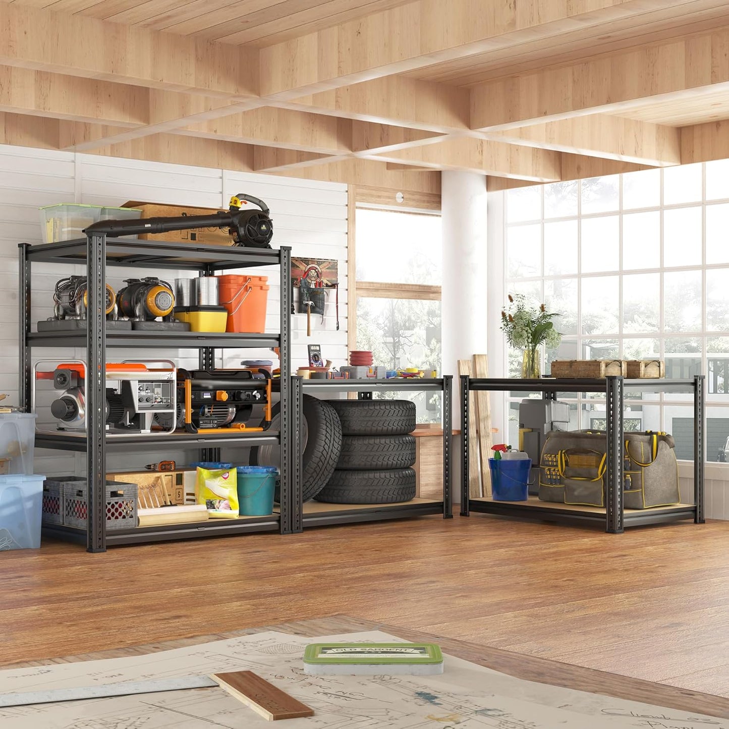 REIBII 60.05" H Storage Shelves 1840LBS Garage Shelving Heavy Duty Shelving 4 Tier Garage Shelves Adjustable Metal Shelf for Kitchen Basement Pantry Warehouse 35.45" W x 17.72" D x 60.05" H