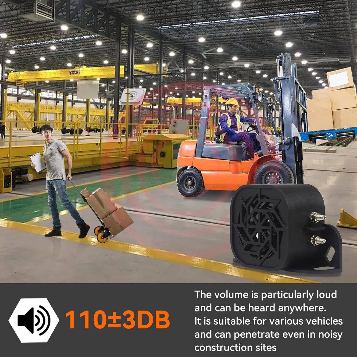 735 Back-up Alarm 12V-48V 110dB IP67 Waterproof Dust-Proof Reversing Warning Alarm with Super Loud Beeper Tone for Truck Van Forklift Car Lorry Agricultural Vehicles