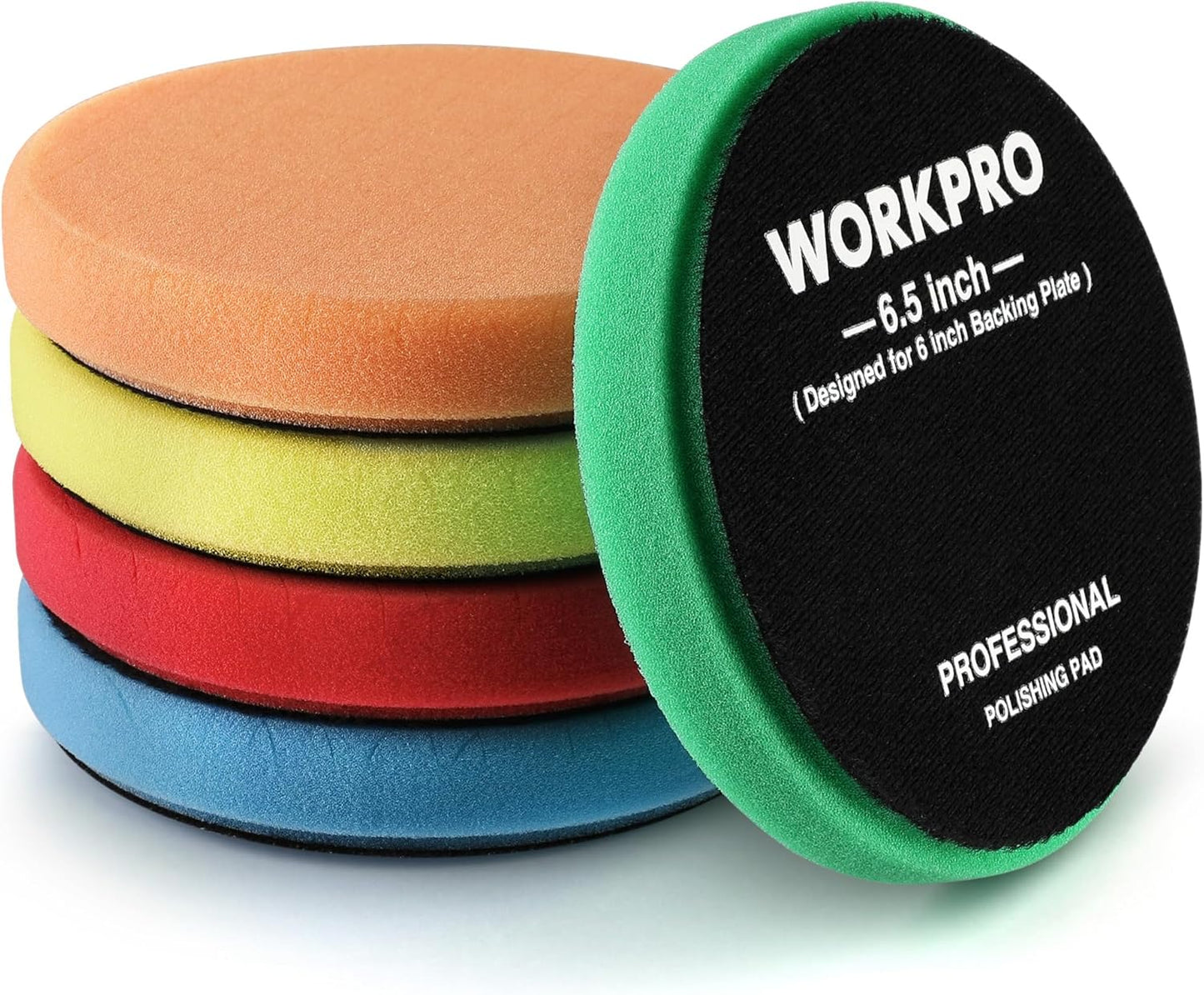 WORKPRO 6.5 Inch Buffing Sponge Pads, 5Pcs 6.5 Inch Face for 6.5 Inch Backing Plate, Cutting Polishing Pad Kit for Car Buffer Polisher Compounding, Polishing and Waxing