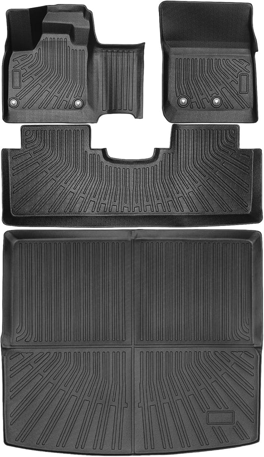 All Weather Floor Mats and Cargo Mat Set Fit for Nissan Ariya 2025 2024 2023, TPE Car Mats Waterproof Anti-Slip Rubber Floor Liners for Ariya Accessories - 4 PCS