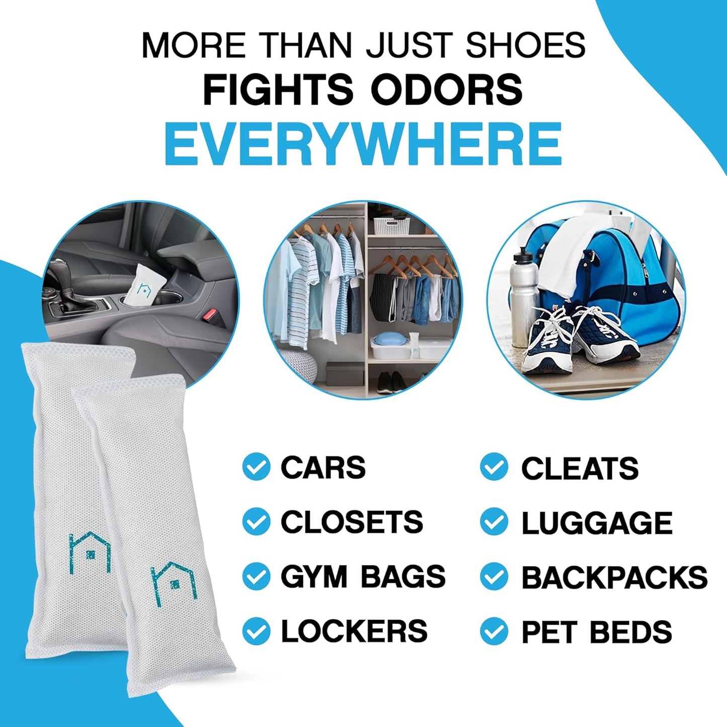 NonScents Shoe Deodorizer 2-Pack (4 Count) - Odor Eliminator, Air Freshener, Smell Absorber, Scent Remover for Shoes, Gym Bags, Soccer Cleats, Closets, Pet Area, Reusable - Shoe Deodorant