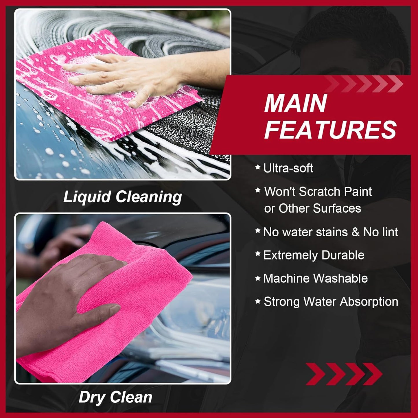 200 Pcs Microfiber Cleaning Cloth 16x16 Inch Microfiber Towels for Car Ultra Absorbent Cleaning Rags Reusable Lint Free Streak Free Detailing Towel for Car Washing Drying Dusting (Pink)