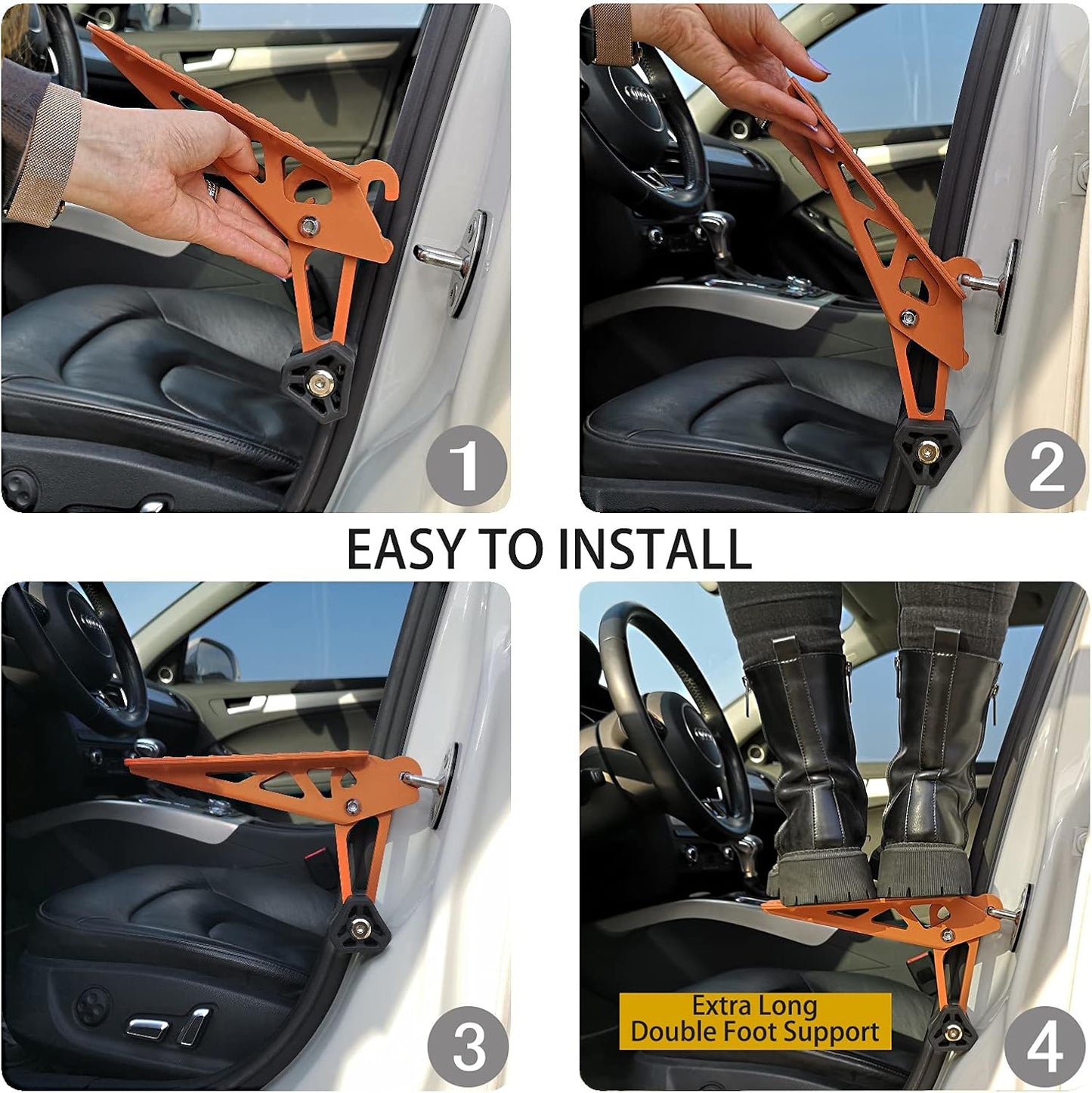 TOOENJOY Universal Fit Car Door Step, Foldable Roof Rack Door Step Up on Door Latch, Both Feet Stand Pedal Ladder, Easy Access to Rooftop for Most Car, SUV, Truck, Max Load 400 lbs(Orange