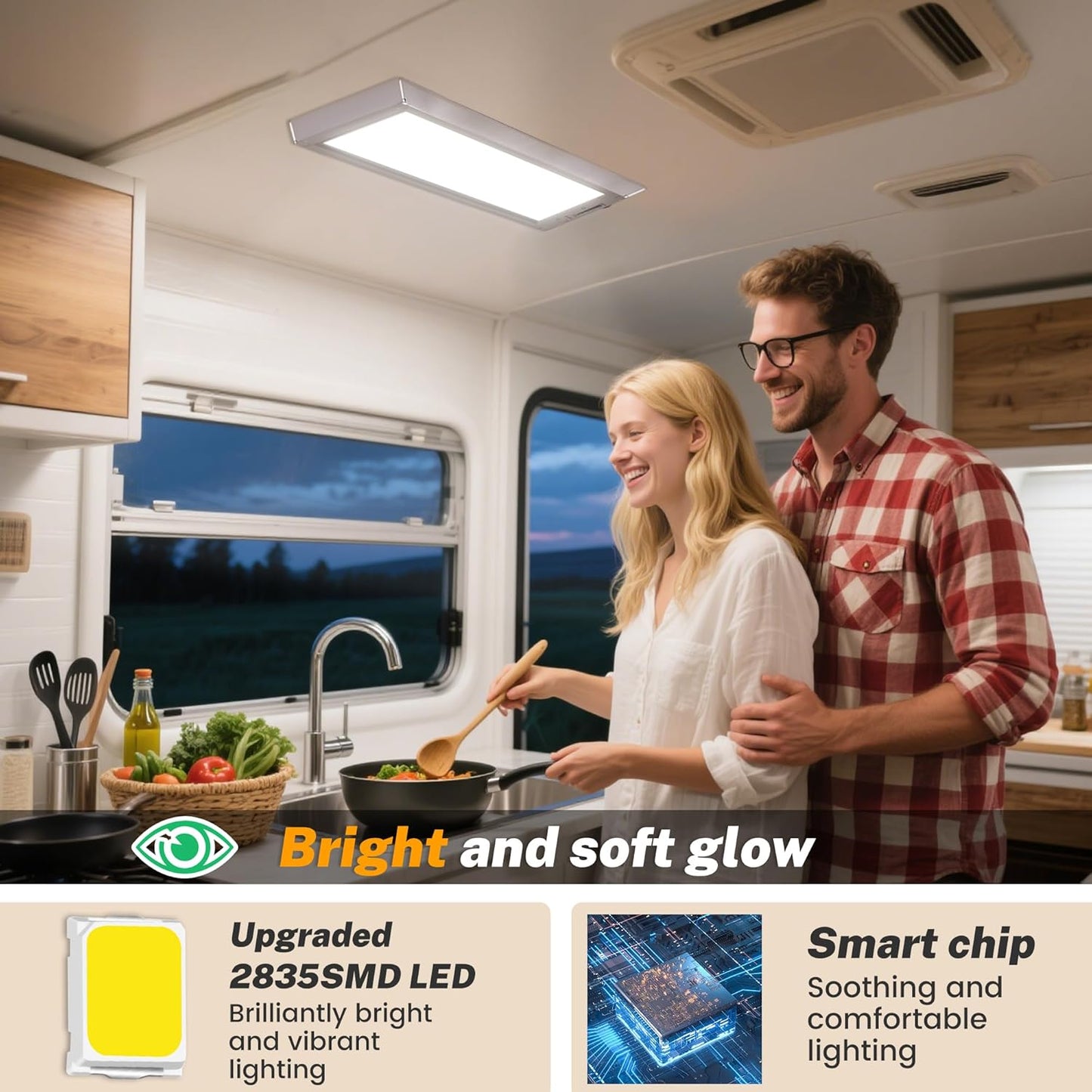 2 Pack RV Lights Interior,3 Color RV LED Super Bright Fixture,12V RV Ceiling Dome Light with ON/Off Dimmable Switch Energy Saving Gift Package for RV/Camper/Car/Trailer/Boat