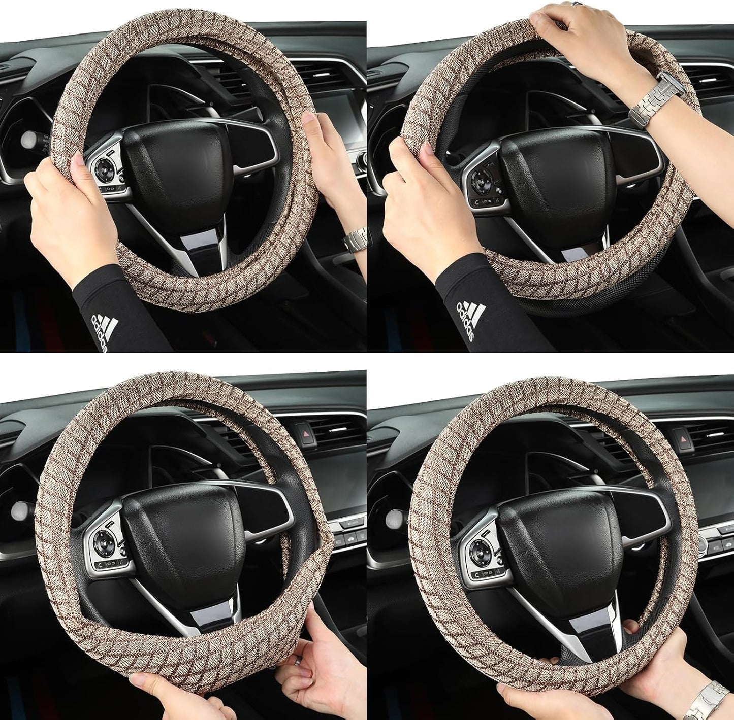 Auto Newer Breathable Steering Wheel Cover Suitable For Four Seasons，Anti-Slip Design，Odorless，Easy Carry Unviersal Fit for Truck SUV Sedans Vans，Interior Accessories Standard Size[14" 1/2-15"]（Beige）