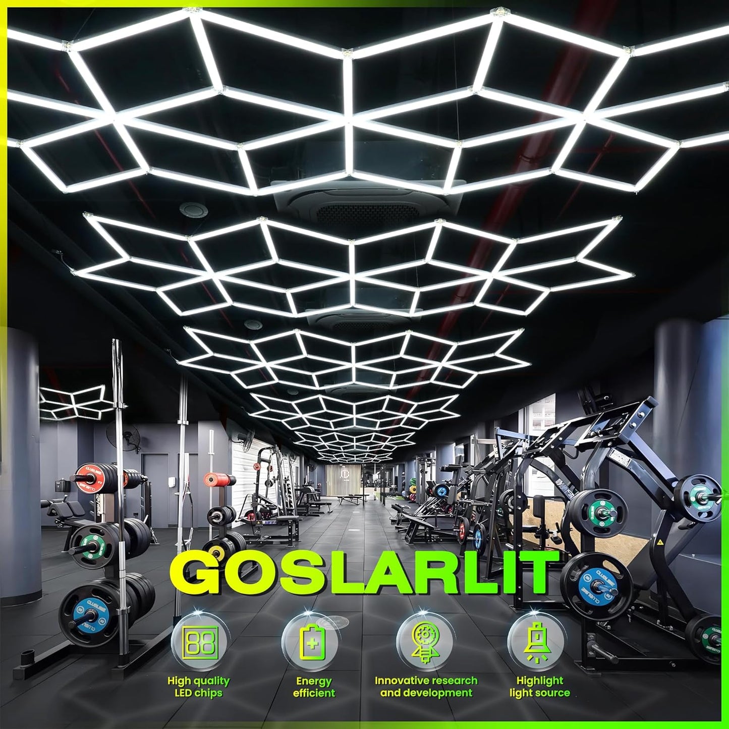 GOSLARLIT LED Garage Light Hexagon, Hexagram Shop Detailing Lights, 6500K Daylight White, Linkable Plug-in Ceiling Light for Garage Workshop Basement Gym Warehouse