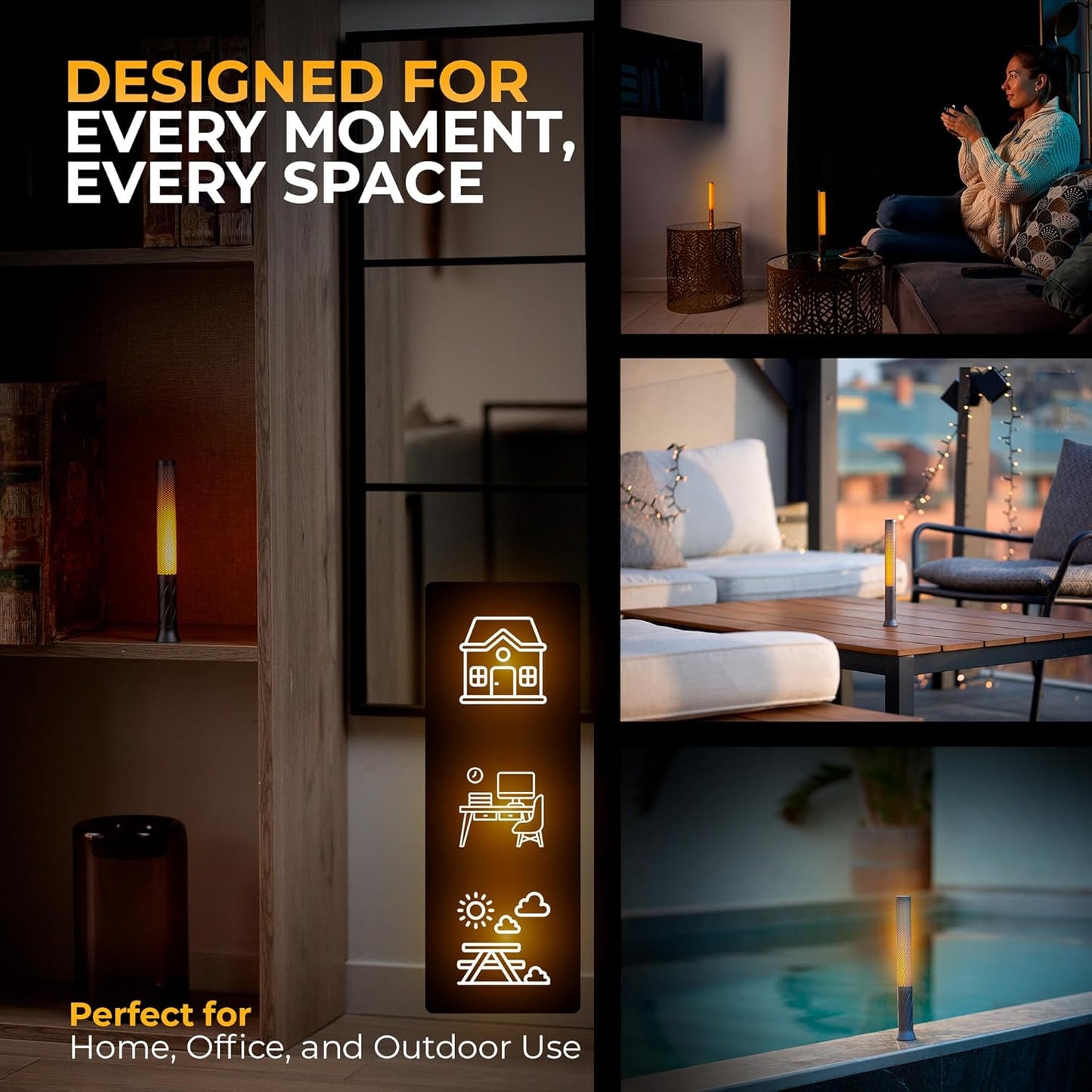 Cordless Table Lamp - Rechargeable LED Candle Light, Modern Bedside Lamp, Portable Battery Powered Desk Lamp, Rechargeable Table Lamp For Bedroom, Patio, Restaurant - Led Candles (2600mAh, Black)