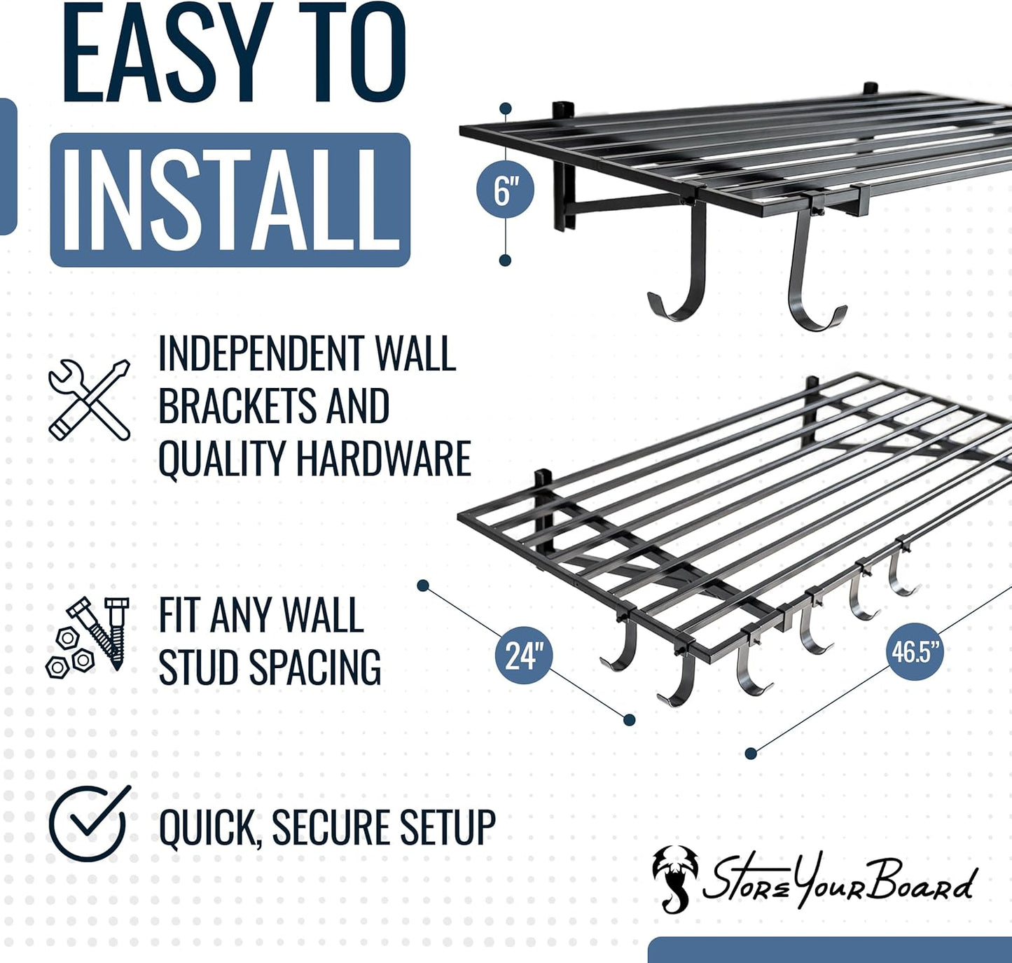 StoreYourBoard 2-Pack Heavy Duty Wall Shelves – Wall-Mounted Garage Storage Shelving and Organization for Sheds, Closets, or Utility Rooms – Holds 200 lbs, 2ft x 4ft, Black