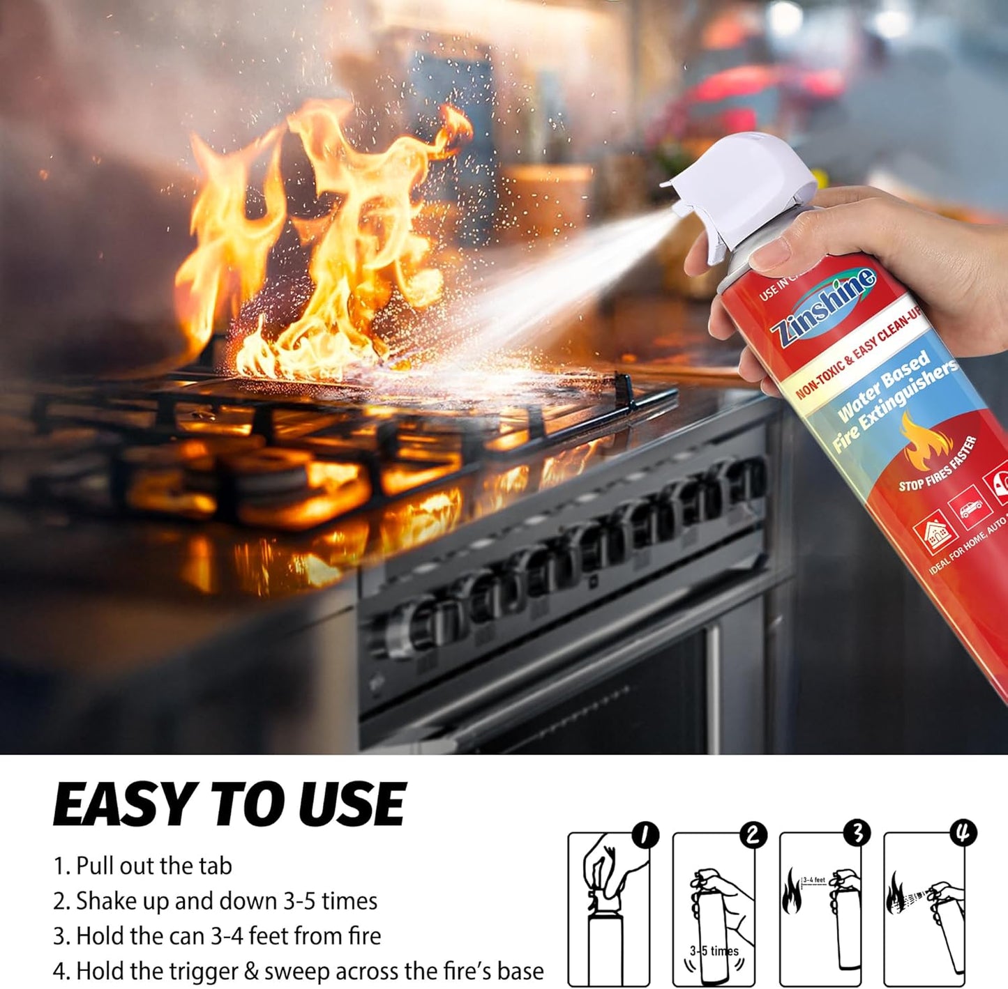 Small Fire Extinguisher for Home, Car, Kitchen, Boat - Portable Small A, B, C, K Fire Stop Spray, 600ml