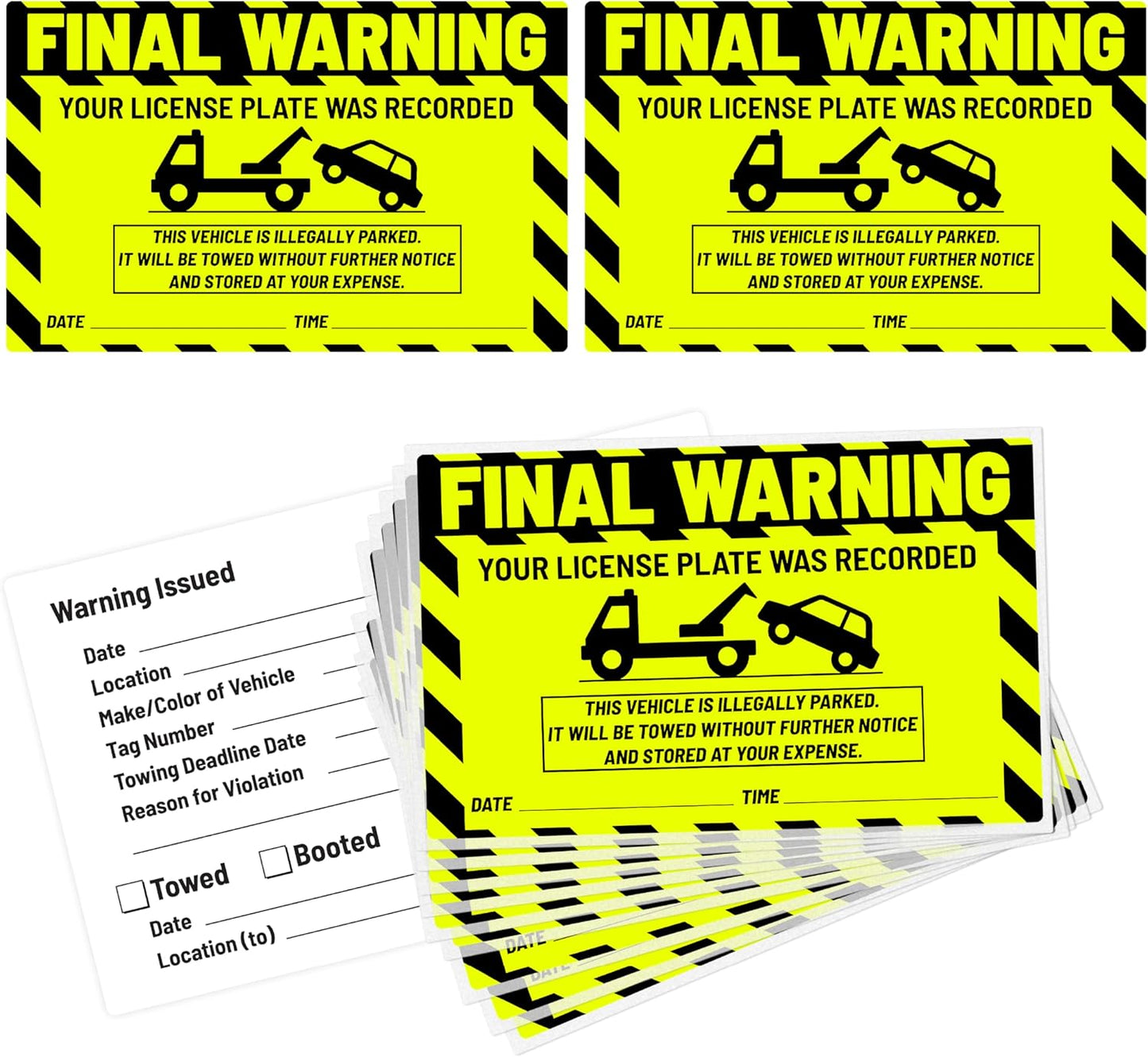 easykart labels 50 Parking Violation Notice Parking Violation Stickers Tow for Car Parking Warning Adhesive Car Window Fluorescent Green Labels (1 Pack)