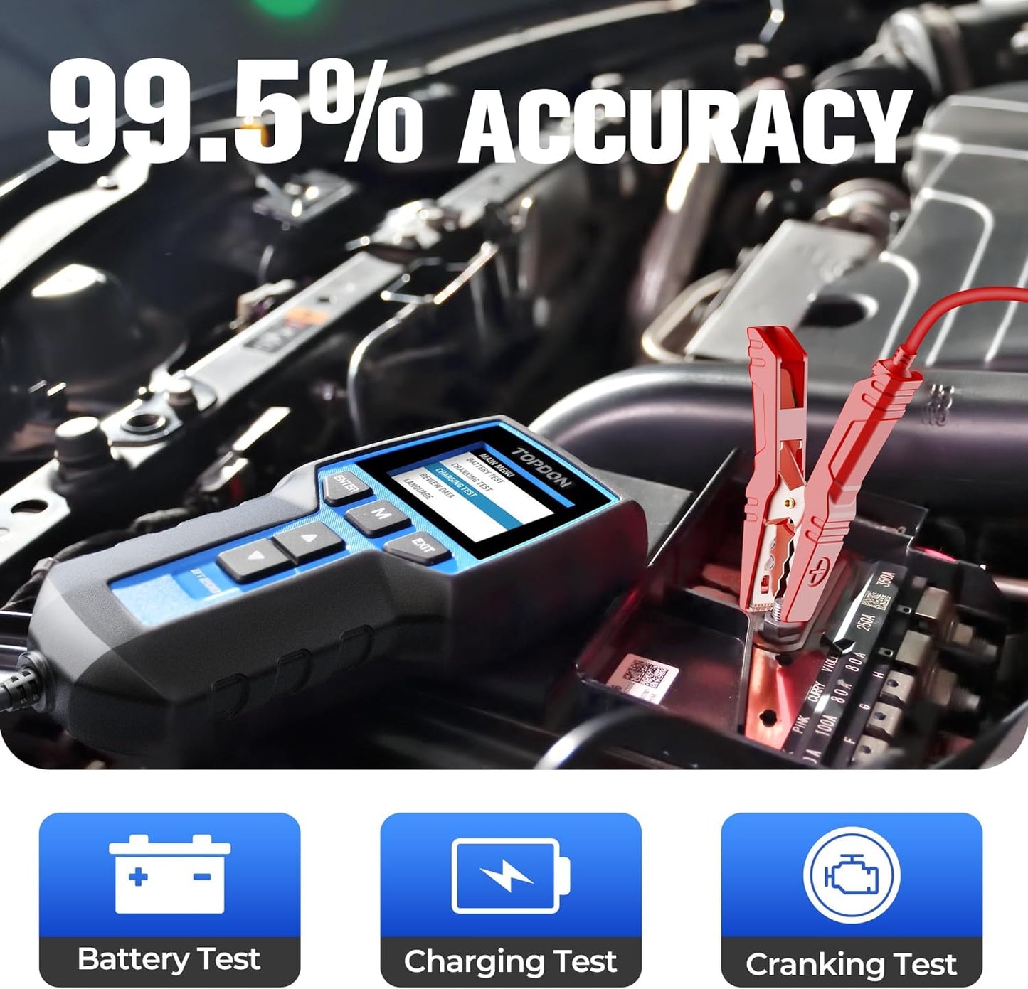 Car Battery Tester 24V 12V Load Tester, TOPDON BT200 100-2000CCA Automotive Alternator Tester Digital Auto Battery Analyzer Charging Cranking System Tester for Car Truck Motorcycle ATV SUV Boat Yacht