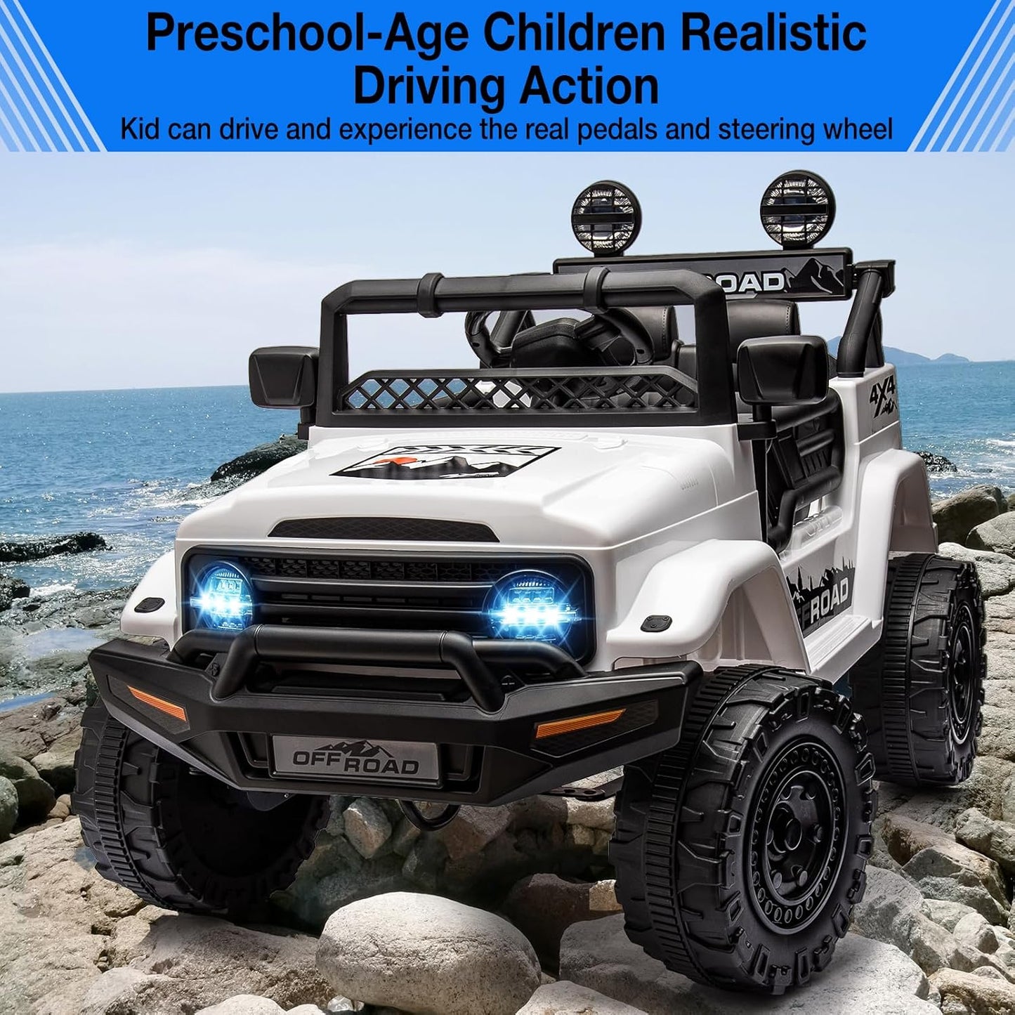 Garvee 12V Kids Ride On Truck Car with Remote Control - Electric Ride On Toys for Toddlers, Spring Suspension, 3 Speeds, LED Lights, Bluetooth Music & Parent Safety Brake