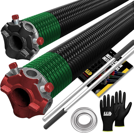 Garage Door Torsion Spring 243x1.75x33 Includes 1” Steel Bearing, Non-Slip Gloves, and Winding Bars for Left and Right Side of Garage Door Precision E-Coating 5-Year Warranty Min. 30,000 Cycles (Pair)