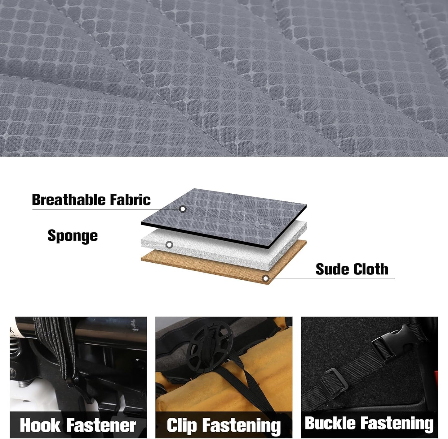 CAROMOP Luxury Faux Leather&Fabric Car Seat Covers Full Set with Breathable 3D Foam Back Support,Universal Comfortable Seat Covers for Cars,Trucks,SUVs, Front Armrests Compatible(5-Seat Black/Grey)