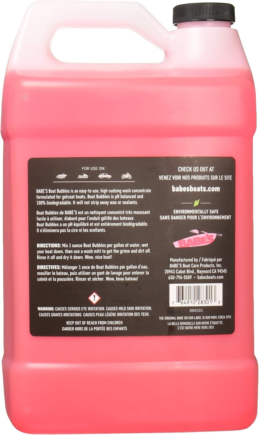 Babe’s Boat Bubbles – High-Sudsing Boat Wash Soap – Safe for Gelcoat, Won’t Strip Wax – pH Balanced & Biodegradable Marine Cleaner - 1 Gallon