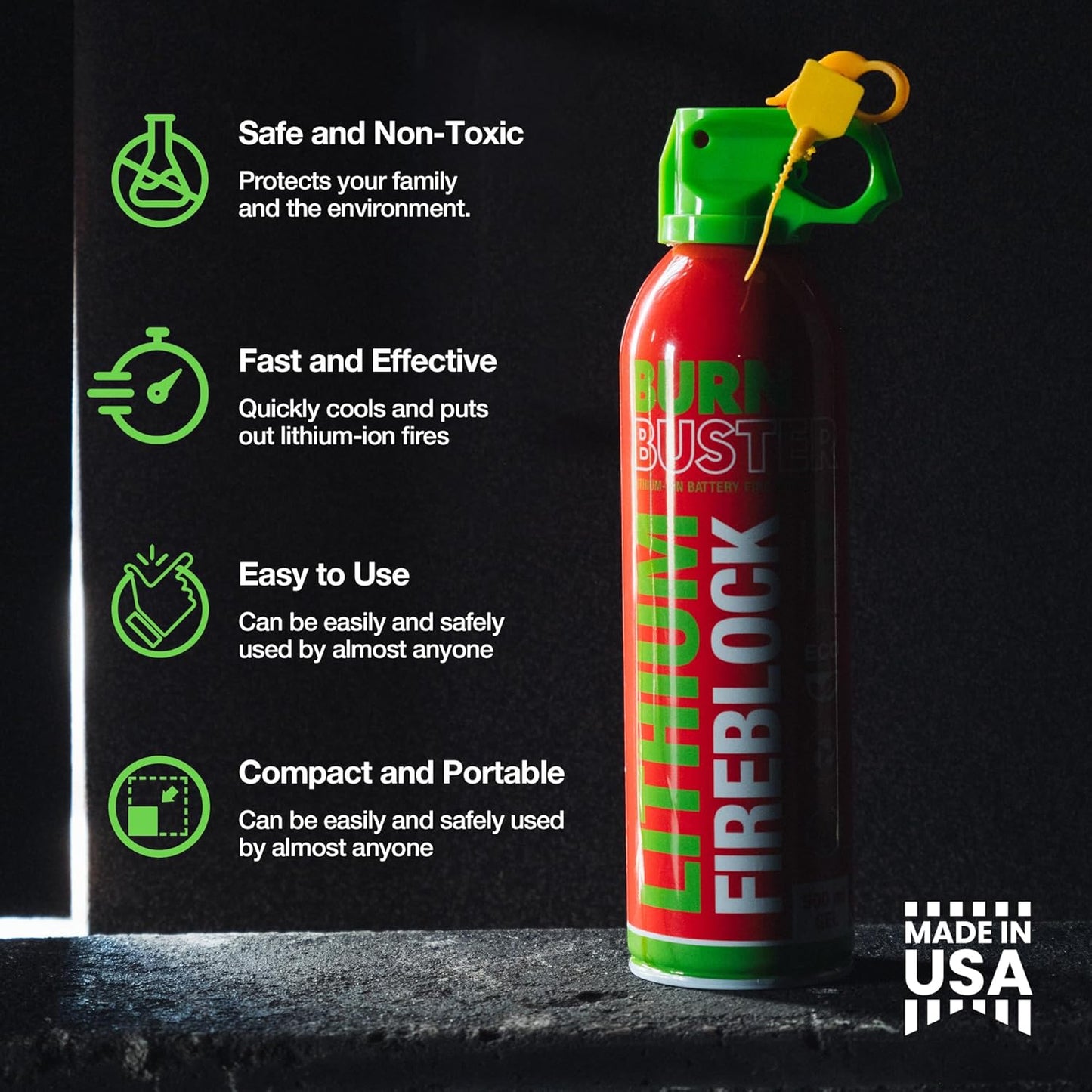 Lithium-Ion Fire Extinguishing Gel - Battery Fire Suppression Gel for Electronics, Stops Thermal Runaway, Non-Toxic, Eco-Friendly, 14oz Canister, Made in USA