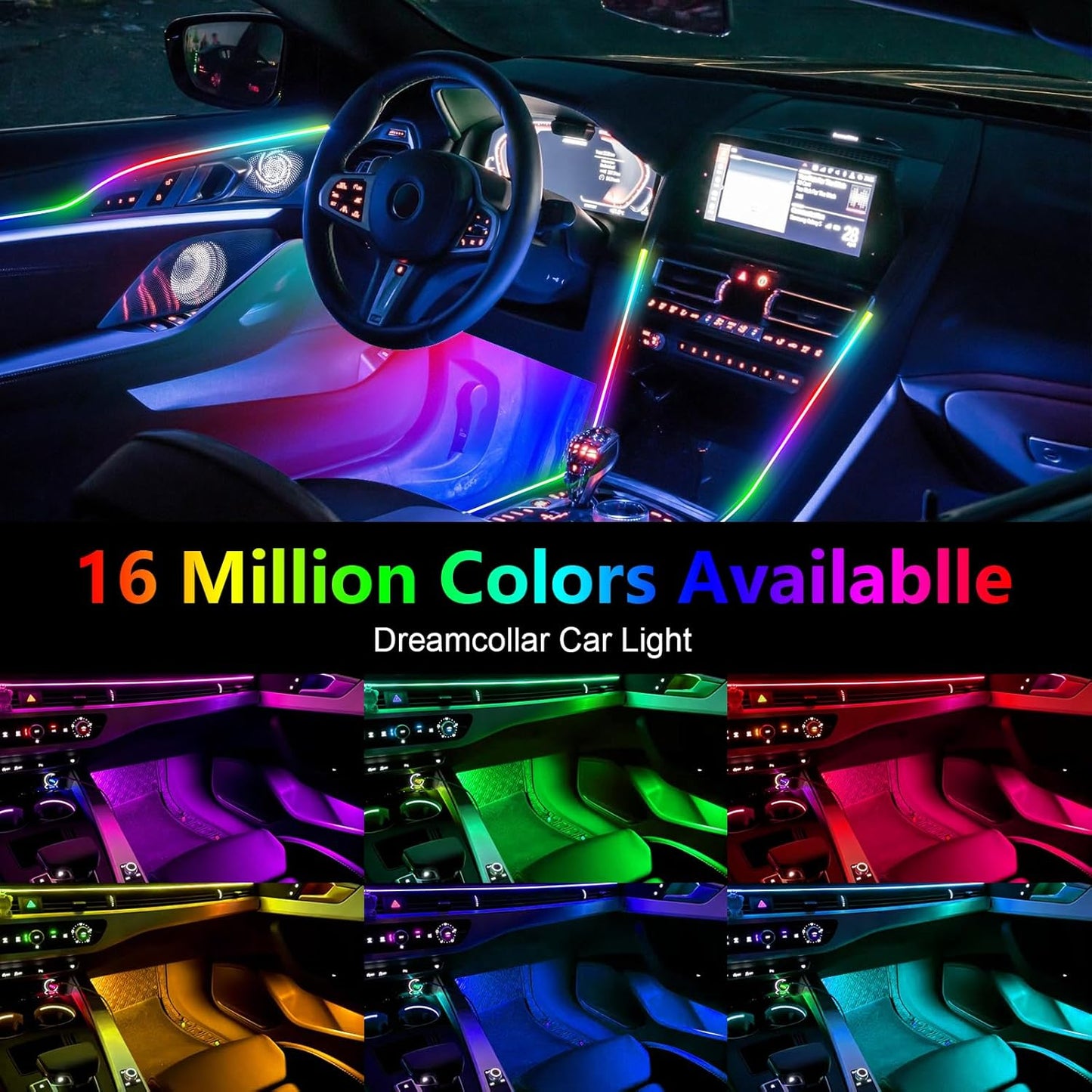 WEBUPAR Dreamcolor 6 in 1 Car LED Strip Lights with APP Control and 213 Color Modes, Neon Ambient Lighting Kits