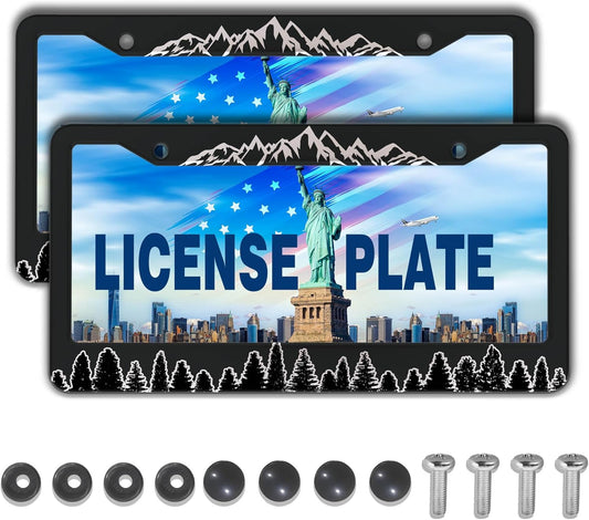 Car Plate Frames Black and White License Plate Bracket The Mountains are Calling Universal Aluminum Car Accessory 2 Pack with Screw Covers Set