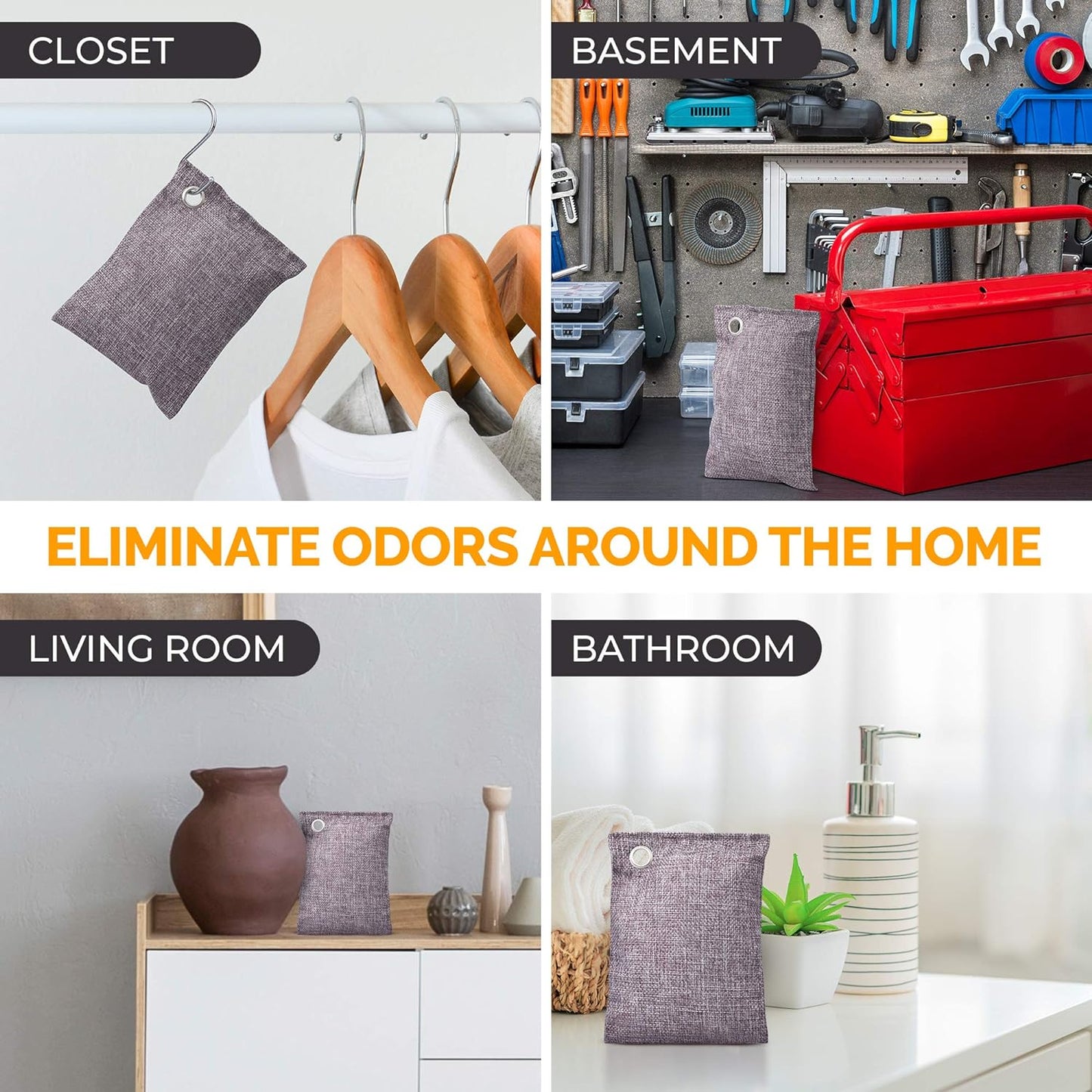 Activated Charcoal Odor Absorber for Strong Odors in Car, Closet, Shoe, Basement. 10 Activated Charcoal Bags Odor Absorbers for Home. Bamboo Charcoals Air Purifying Bag Charcoals Deodorizer Eliminator