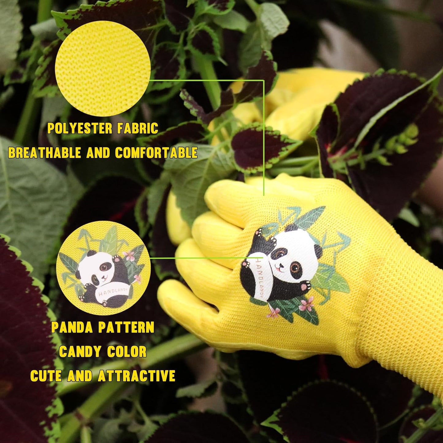 HANDLANDY 2 Pairs Kids Gardening Gloves, Toddler Children Garden Yard Work Outdoor Playing Gloves, Rubber Coating, for Girls Boys Youth (Size S, Yellow)