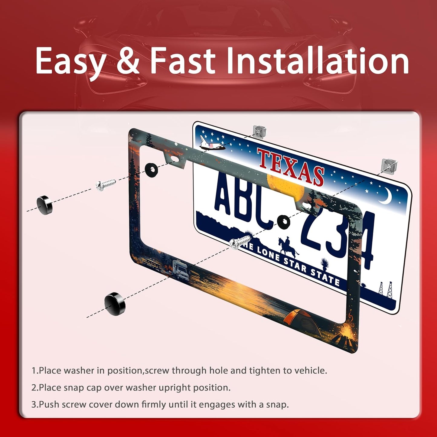 Camping License Plate Frame Personalized Forest License Plate Frames Funny Auto Accessories Bracket Stainless Steel License Plate Holder 6x12 Inch