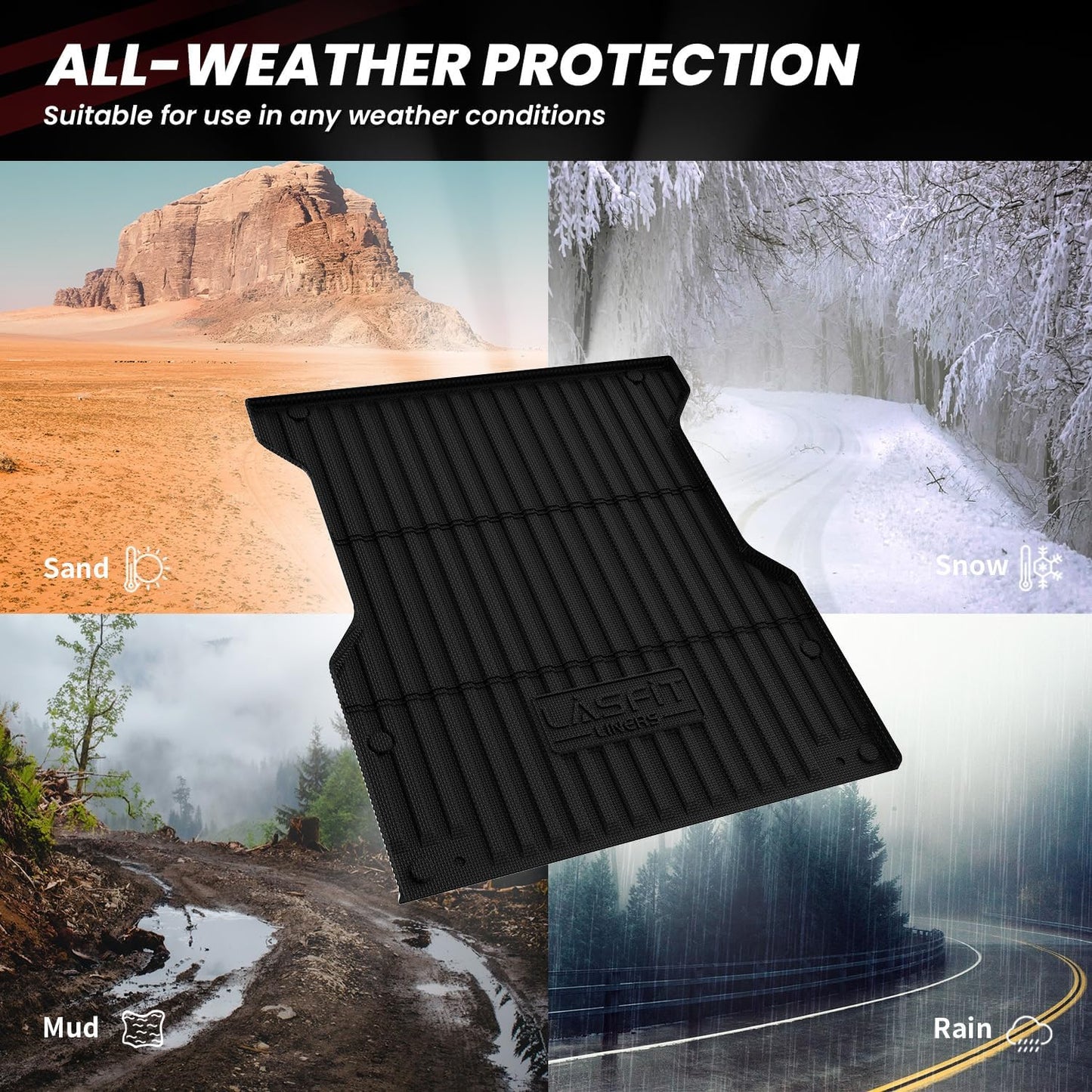 LASFIT Bed Mat for Toyota Tacoma 2024 2025 Truck Bed (5ft,5'Bed), All Weather 5 ft Rubber Car Bed Liner for Toyota Tacoma Accessories, TPE Trunk Mat&Cargo Liner, Black