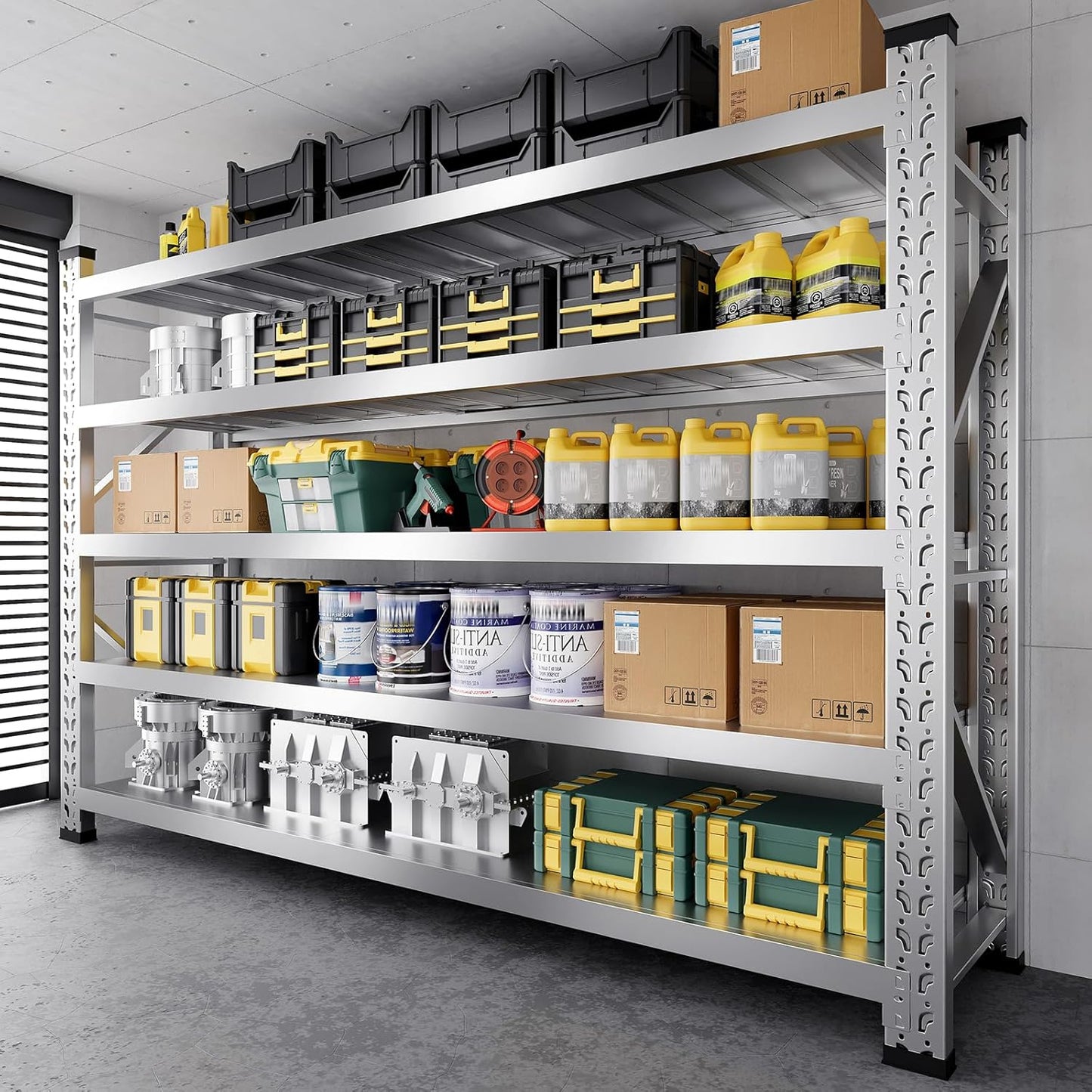 ZZV 78" W x 78" H Garage Shelving Heavy Duty Storage Shelves 5 Tier Stainless Steel Industrial Shelf Adjustable Garage Shelving Unit Utility Rack Shelf for Warehouse Basement Kitchen, 3858 LBS