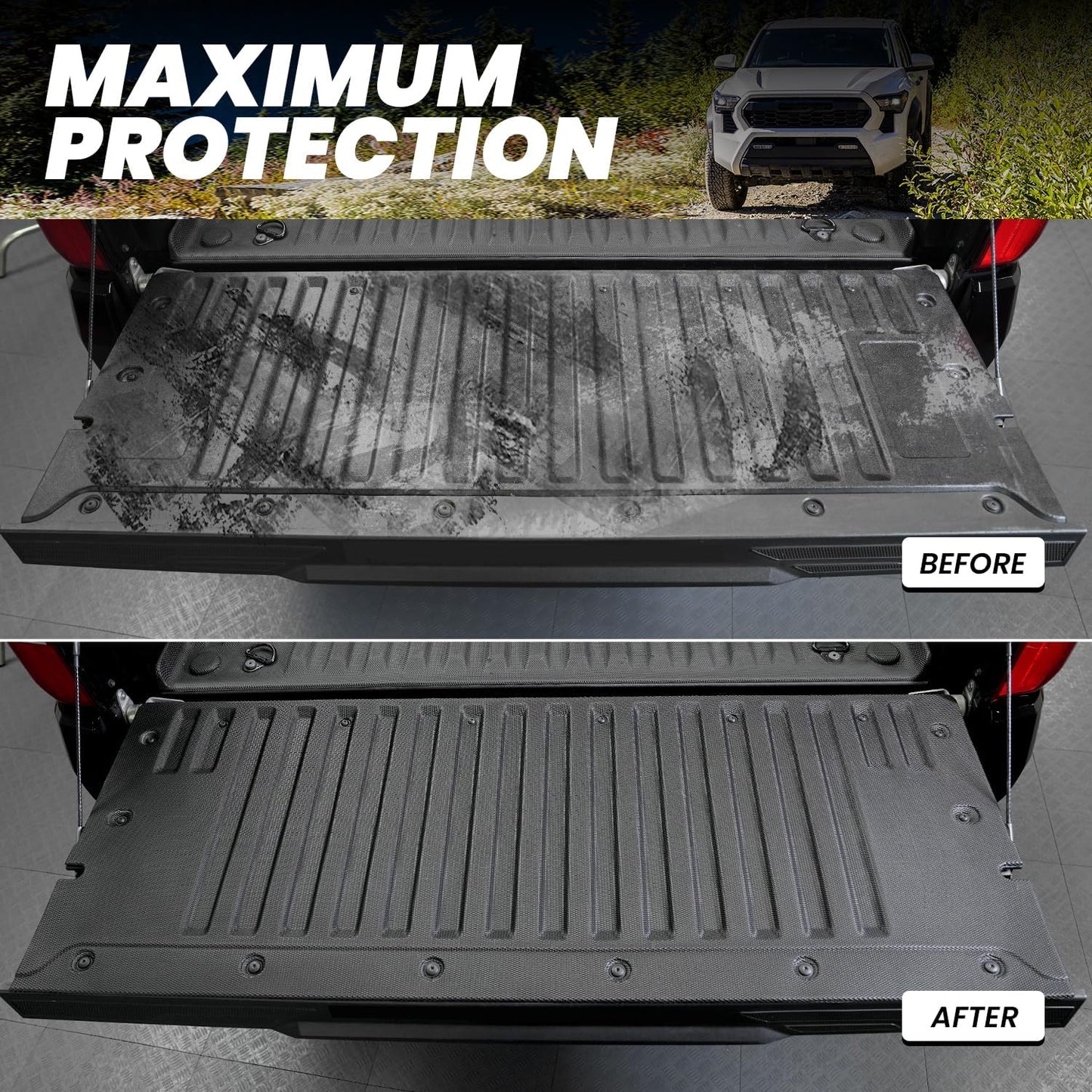 LASFIT Tailgate Mat for Toyota Tacoma 2024 2025(Not Fit Drop-in Liners), All Weather Truck Tailgate Liner for Tacoma TPE Tailgate Protector Liner Tacoma Accessories, Black