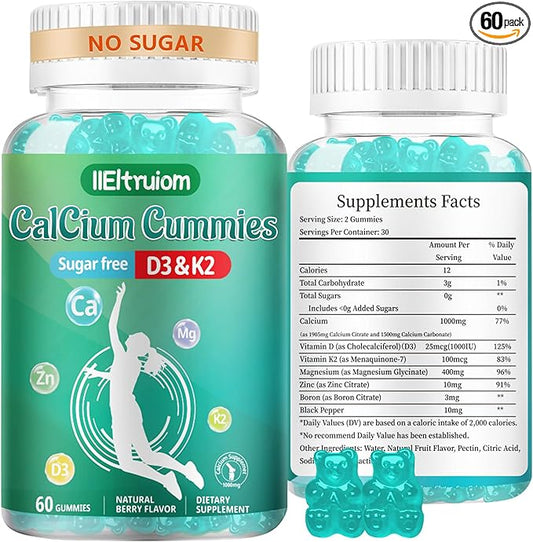 Liposomal Calcium,1000mg Calcium with Vitamin D3 & K2 for for Muscle & Immune Support, Calcium Chews for Bone Health,Sugar Free, 60 Chews