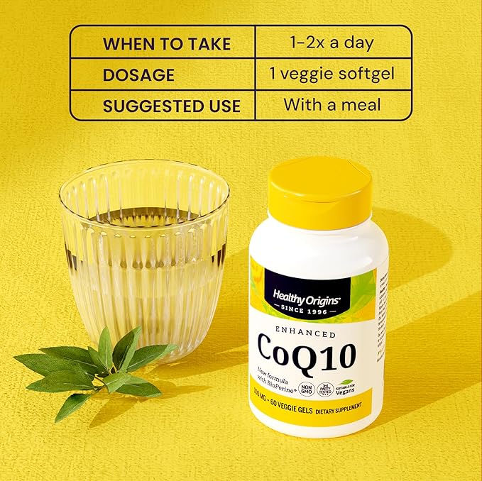 Healthy Origins Natural Enhanced CoQ10 (BioPerine®), 100 mg - Heart Health & Energy Supplement - Gluten-Free & Non-GMO Supplements, with BioPerine & Sunflower Lecithin ((Pack of 1) 60 Veggie Gels)