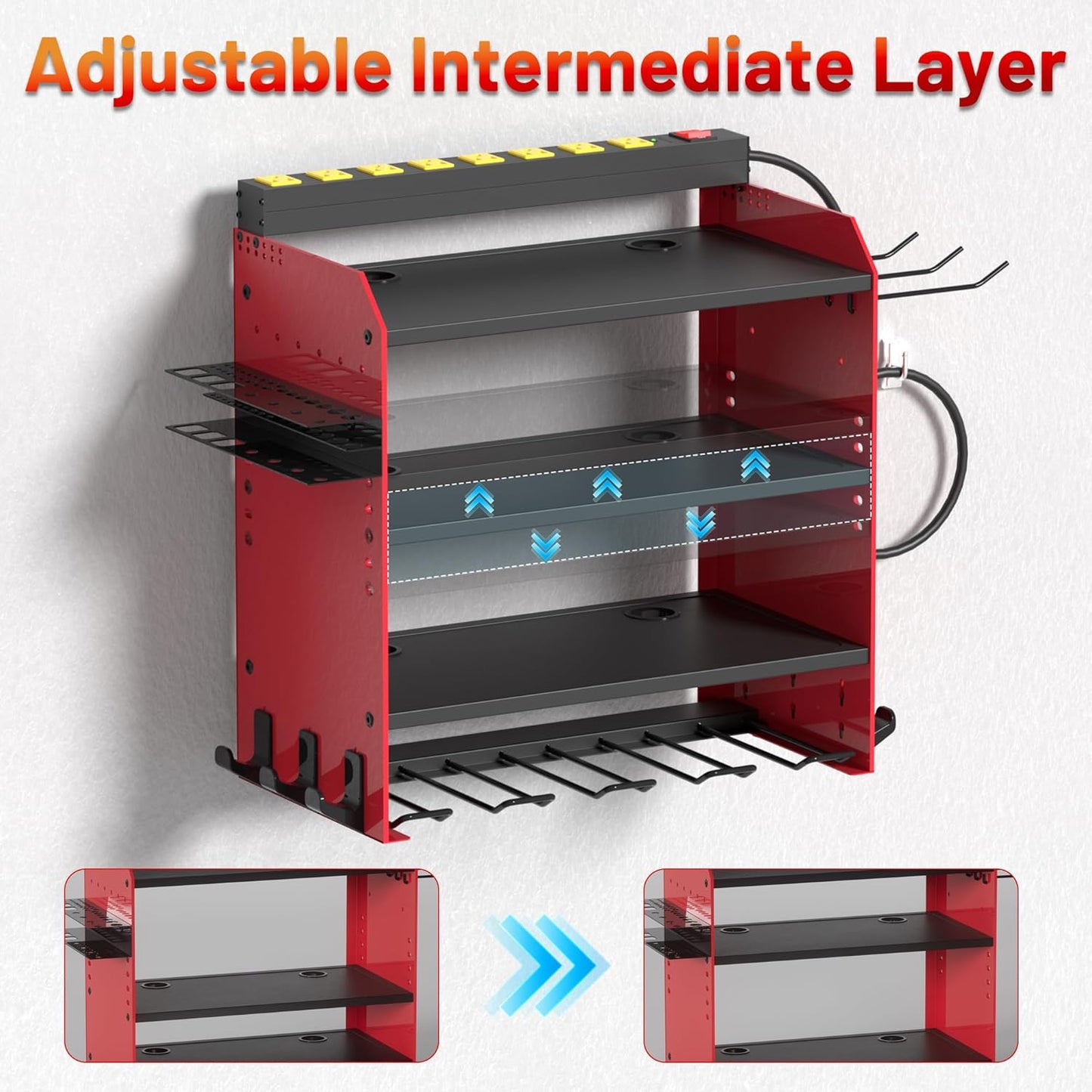 Power Tool Organizer Wall Mount with Charging Station - Heavy-Duty Cordless Drill Holder,Adjustable Tool Storage Rack for Garage,Workshop,Wall-Mounted Tool Organizer Gifts for Fathers Day