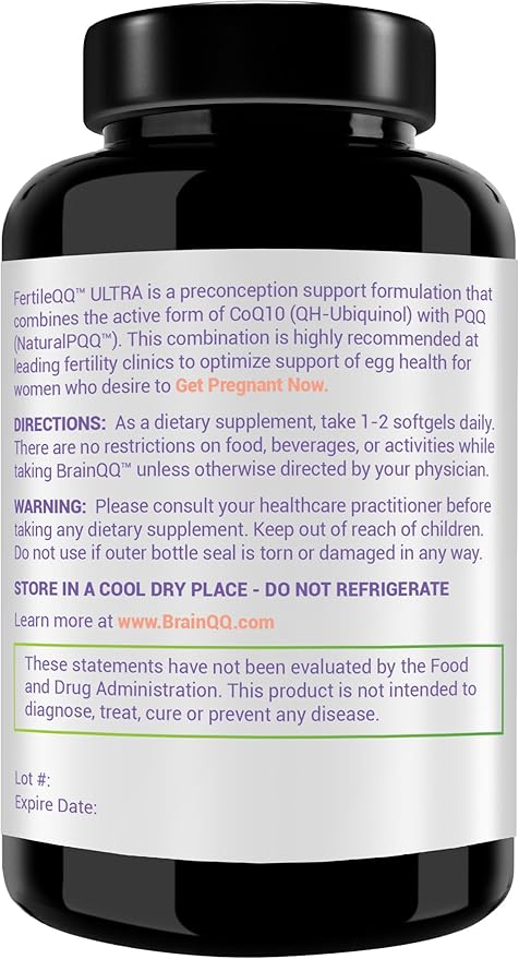 FertileQQ ULTRA Ubiquinol (QH) plus PQQ to BOOST Mama's 2B Natural Reproductive Support, #1 Formula for Support of Mitochondria Egg Cell Health - Doctor Recommended Fertility Formula.