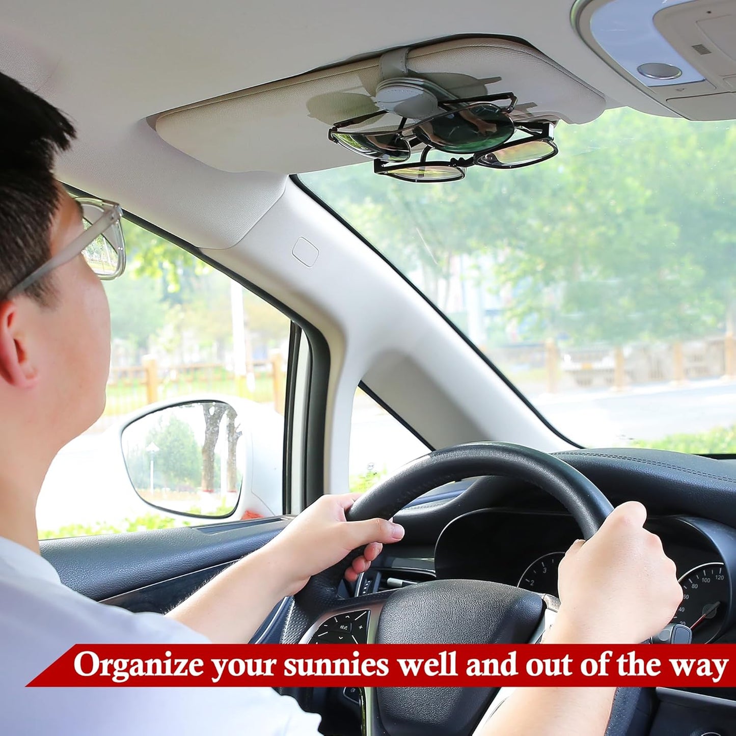 KIWEN Sunglasses Holder for Car Visor, Magnetic Leather Sunglass Eyeglass Hanger Clip for Car Sun Visor Accessories (1, Gray)