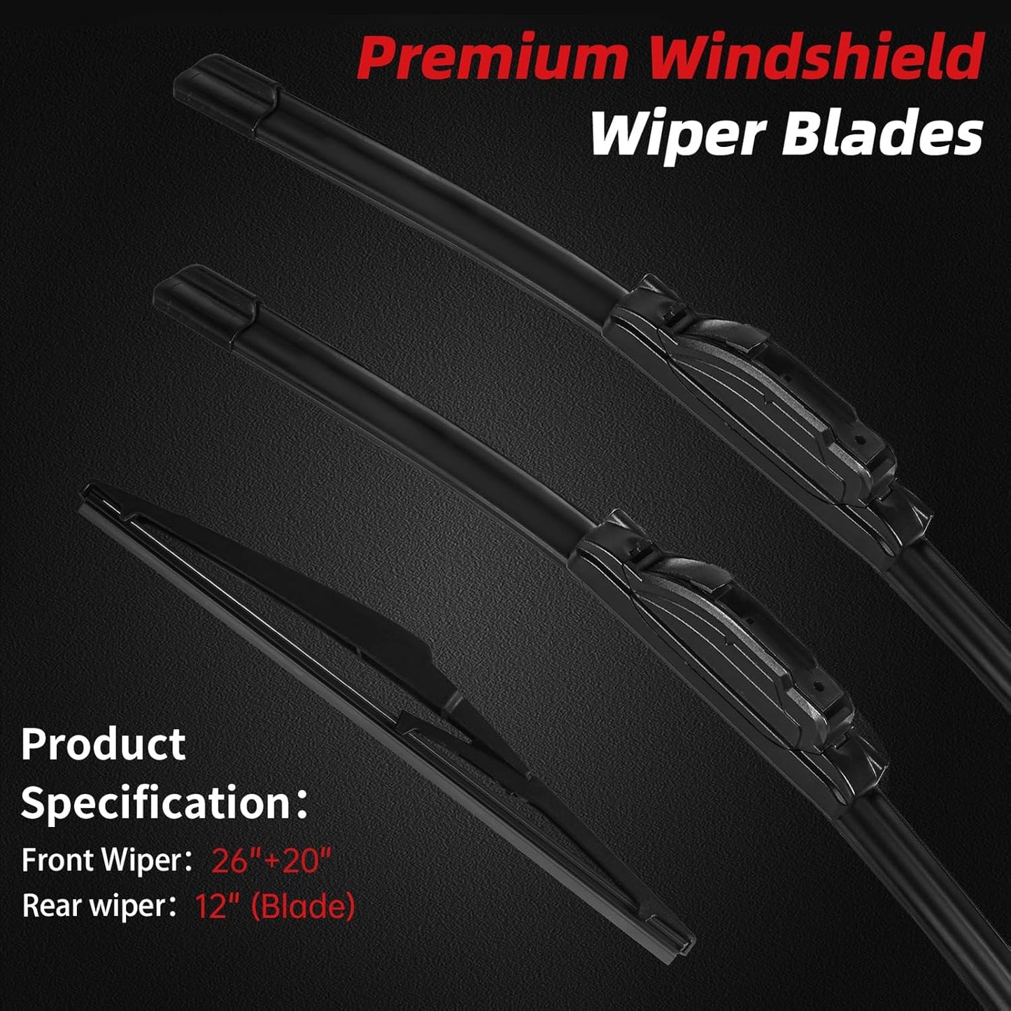 OTUAYAUTO Premium Windshield Wiper Blades - Replacement for Hyundai Palisade 2020-2023 - Precision Fit, All-Weather Performance, Front and Rear Wiper Blades, J/U Hook - 26"+20"+12" (Pack of 3)