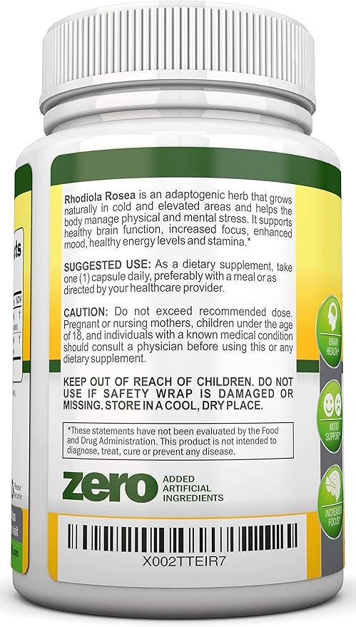 Rhodiola Rosea - 500mg - 180 Vegan Capsules - 3% Rosavin 1% Salidroside Extract - Non-GMO - with Black Pepper for Enhanced Absorption - 6 Month Supply - Supplement for Energy & Stamina