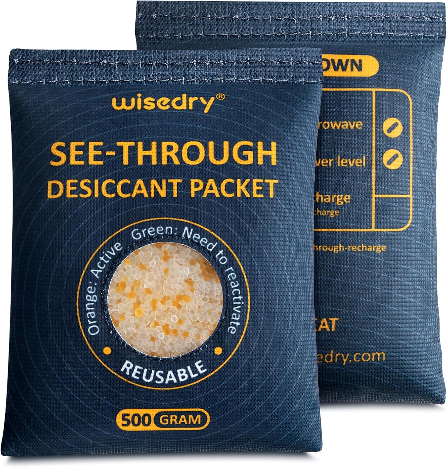 wisedry 2 x 500 Gram See-Through Silica Gel Car Dehumidifier Packets, Color-Indicating Desiccant Packs for Storage, Reusable Safe Dehumidifier, Heat Resistant Dehumidifier Bags