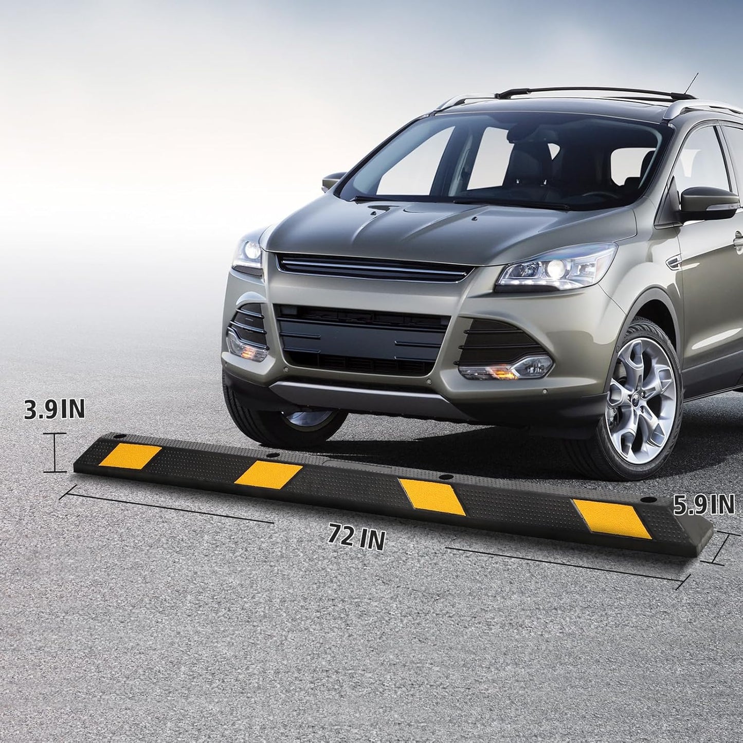 2 Pack Heavy Duty Rubber Parking Curb (72.8" Extra Wide) - 55000 Lb Capacity with 8 Reflective Strips, UV/Oil Resistant for Driveways & Commercial Lots