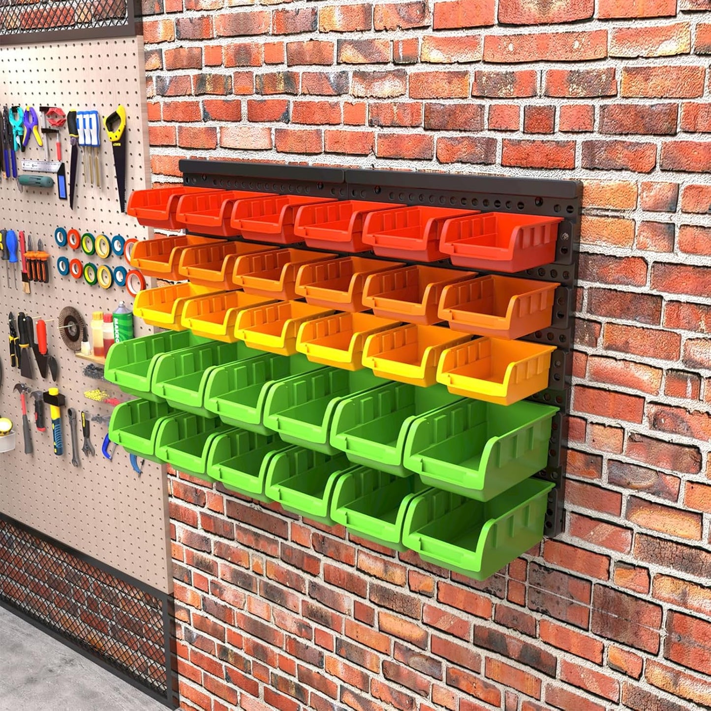Wall Mounted Storage Bins Parts Rack 4 Colors Bin Organizer Garage Plastic Shop Tool, Garage Organizers and Storage (Style-Vivid) 25.2"*16.2"