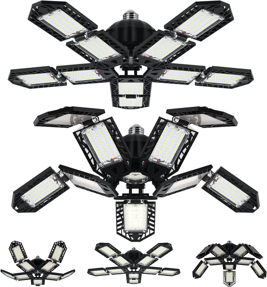 LED Garage Lights Bulb 10+1 Panels 2 Pack -200W, 20000LM 6500K Led Shop Light with 6+1 Deformable Panels, Ceiling Lights for Basement Barn Light Garage