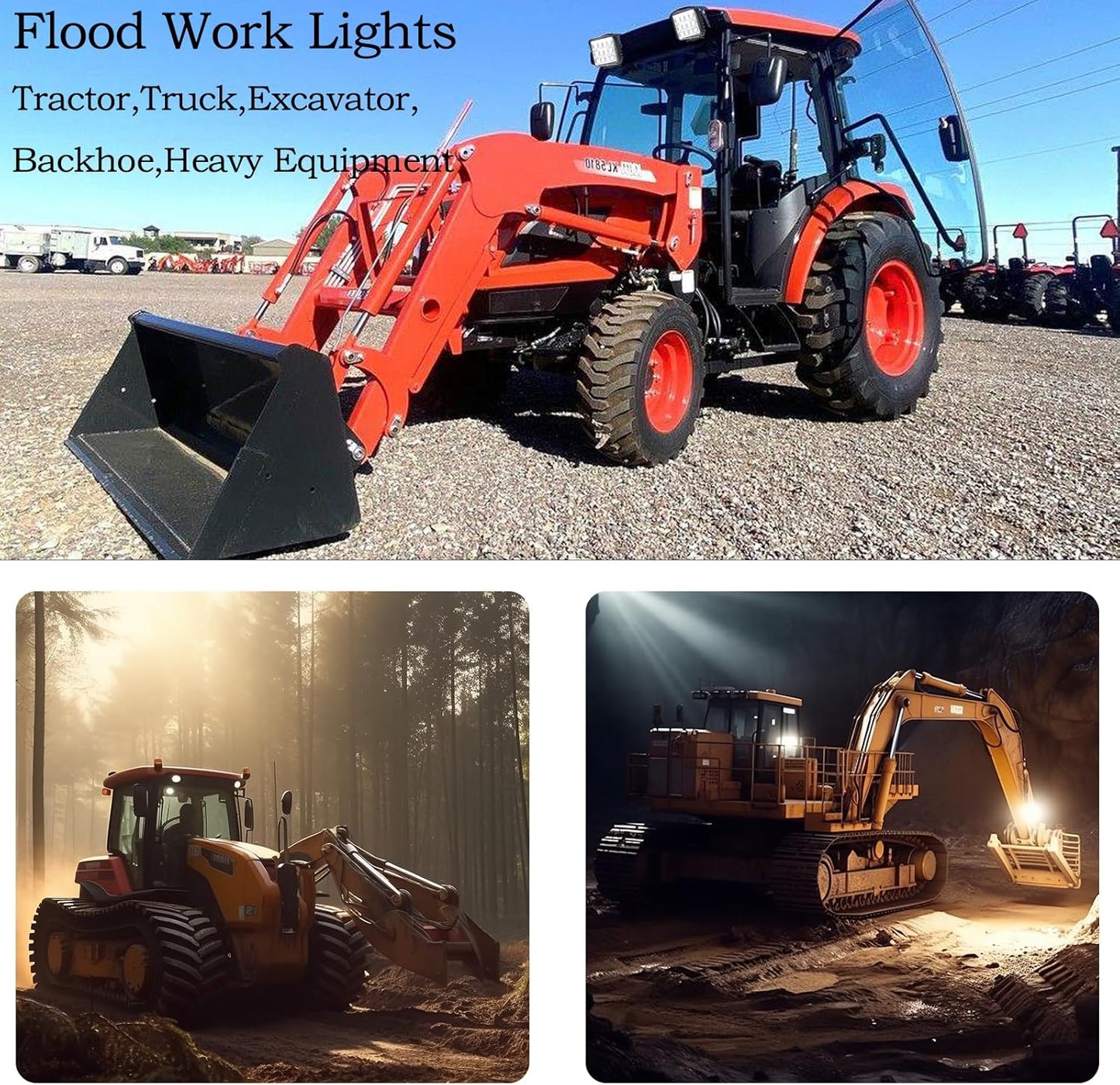4.3" 12V LED Flood Lights 46W, 24 Volt Work Lights for Heavy Equipment Tractor Excavator Dump Truck 5300LM Waterproof, Vehicle Utility Flood UTV ATV, 4PCS