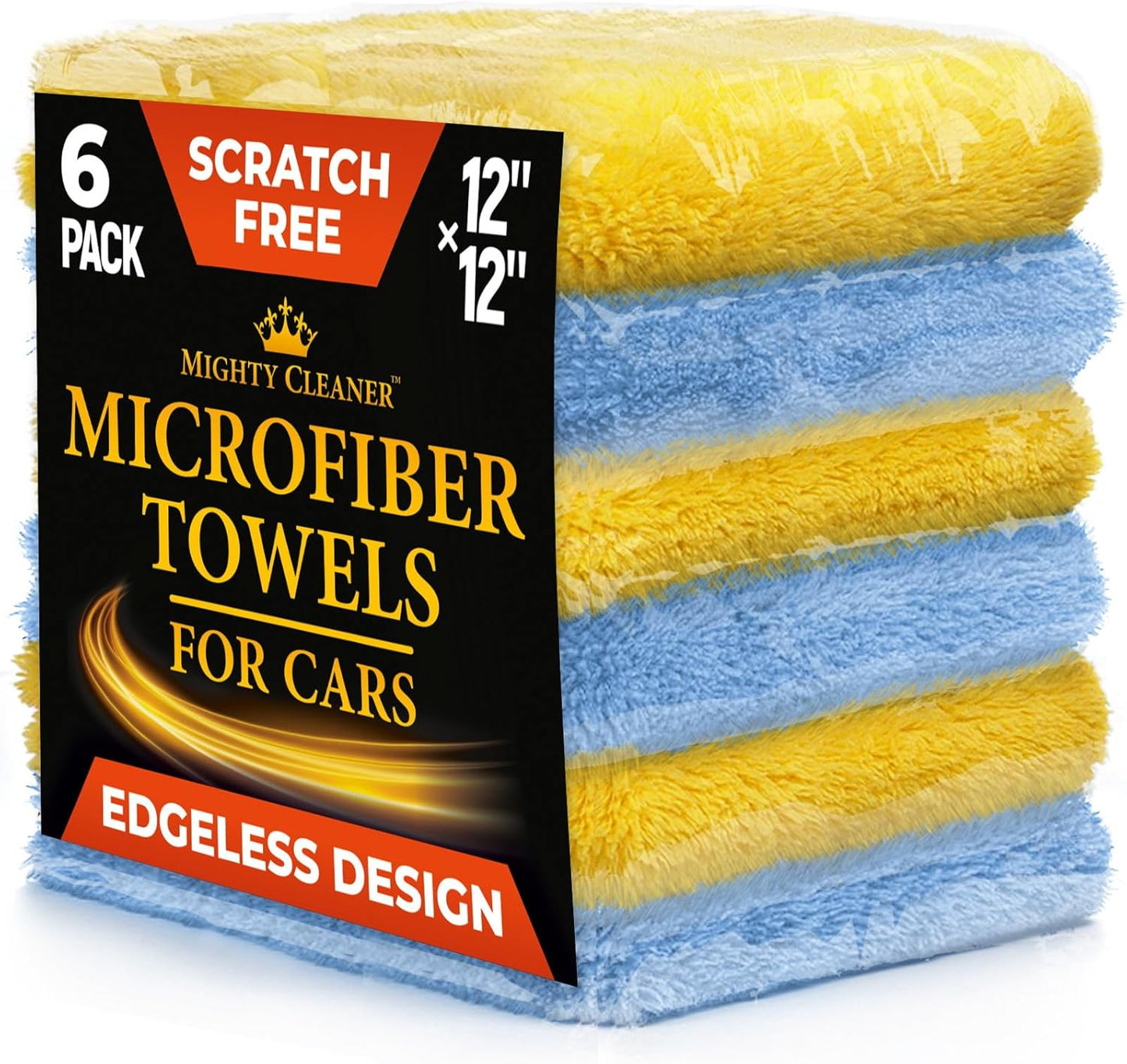Edgeless Microfiber Towels for Cars – 6pk (12”x12”) - 540 GSM - Super Soft Detailing & Buffing – Scratch-Free & Absorbent Microfiber Cleaning Cloths for Car Polishing