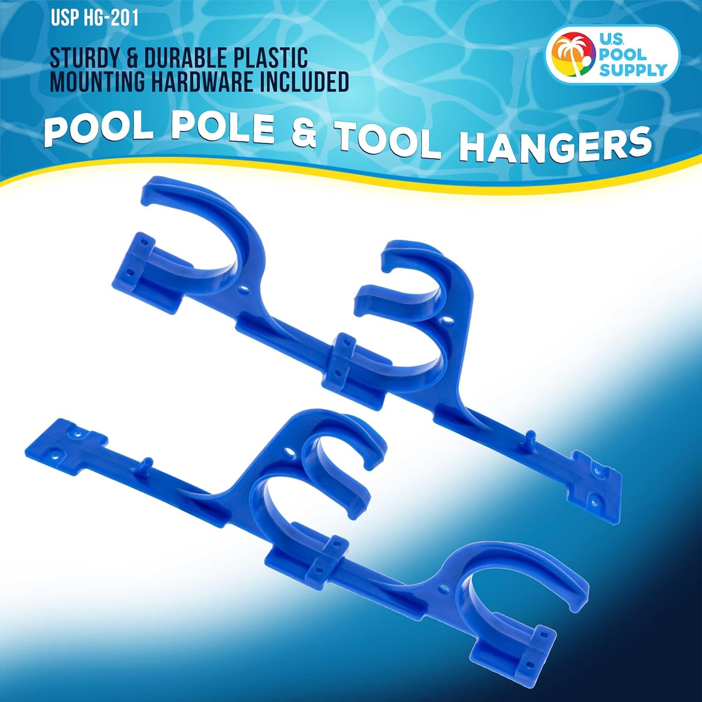U.S. Pool Supply Pool Pole Hanger - 2 Plastic Pool Hooks for Poles - Equipment Fence Hook for Nets, Skimmers, Leaf Rakes, Vacuums, Vacuum Hoses, Telescopic - Attach Accessories, Holder Organizer